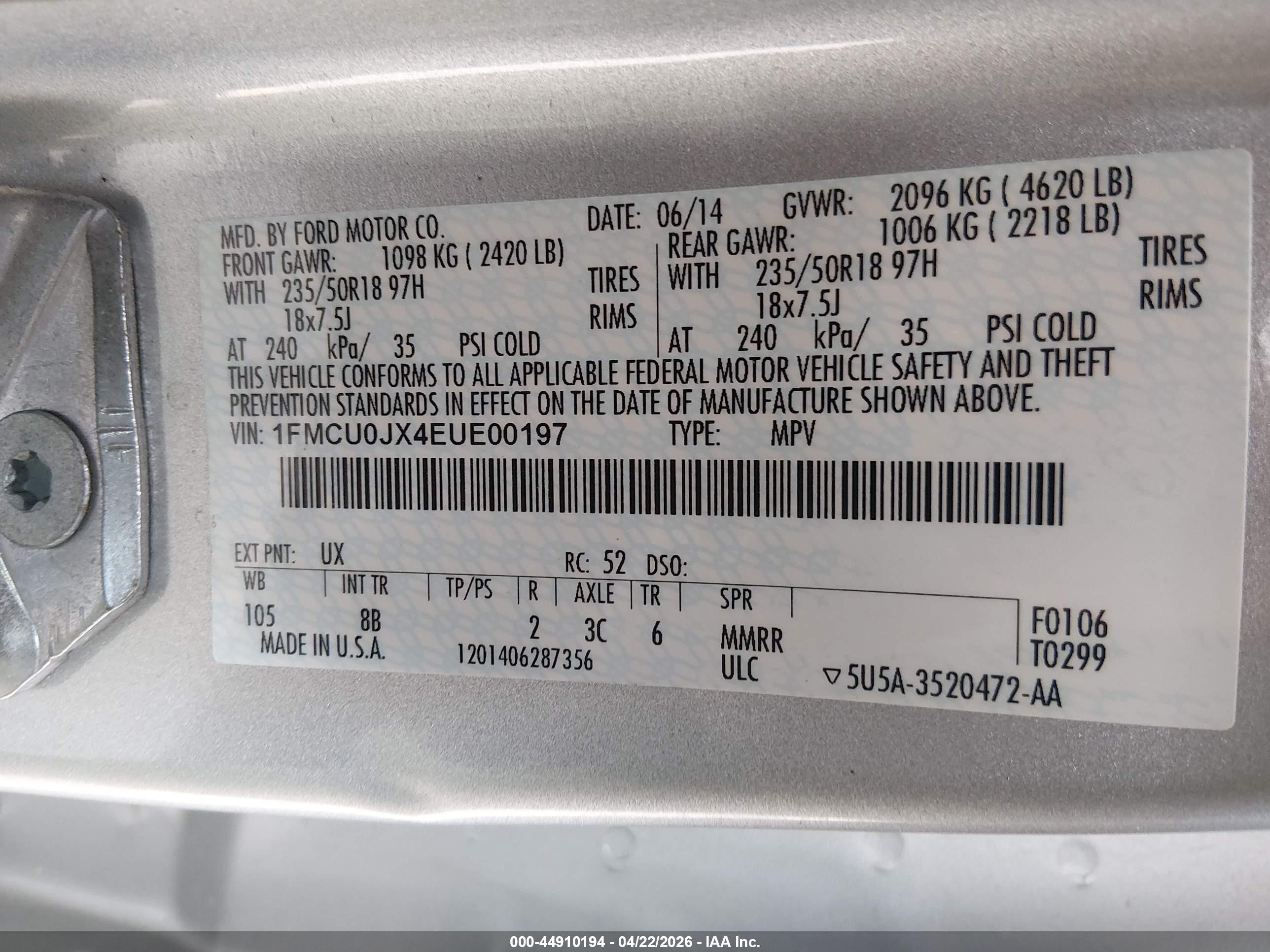 2014 Ford Escape Titanium Серебряный vin: 1FMCU0JX4EUE00197