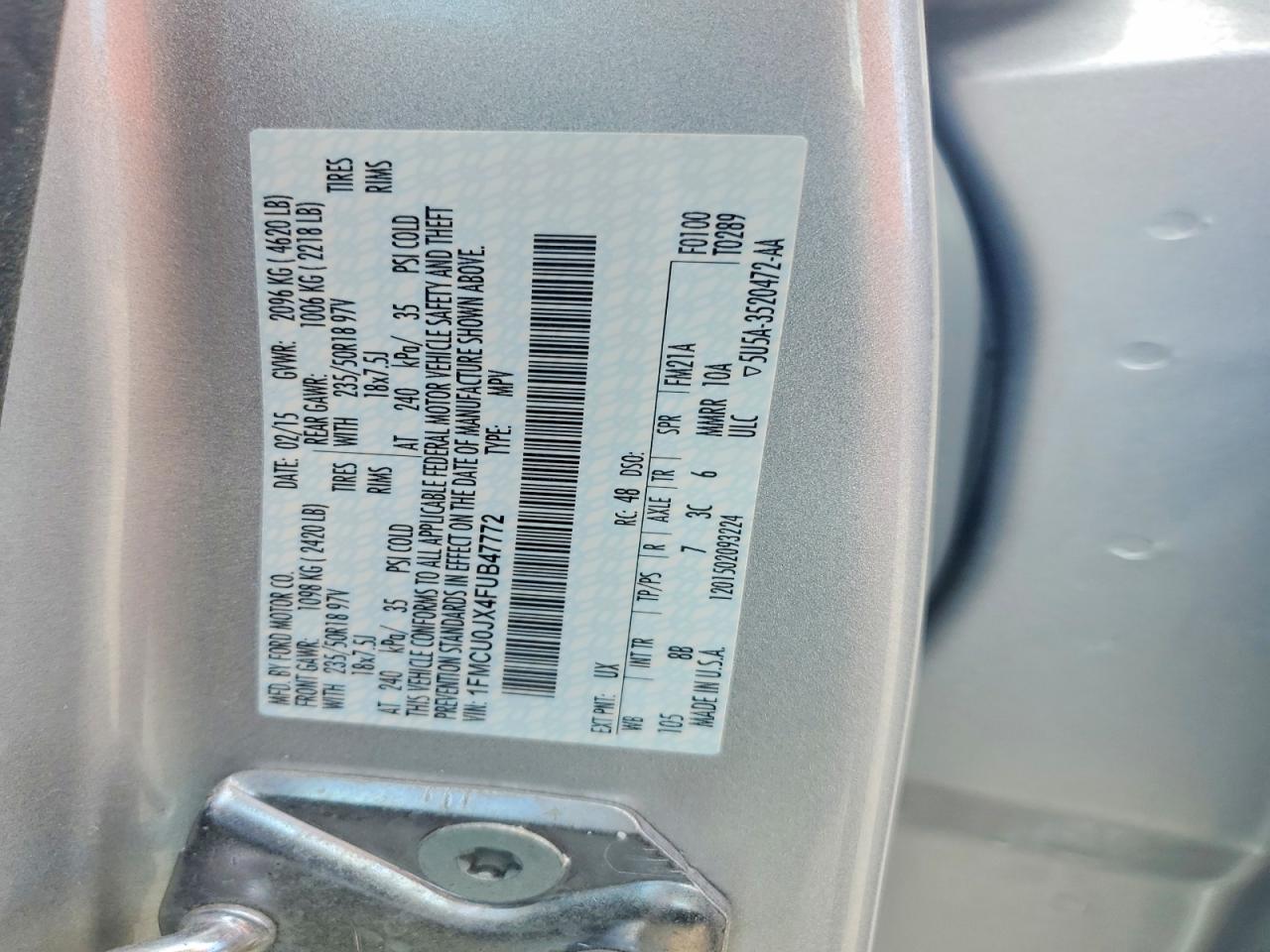 2015 Ford Escape Titanium Silver vin: 1FMCU0JX4FUB47772