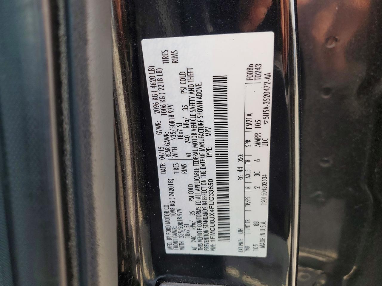 2015 Ford Escape Titanium Black vin: 1FMCU0JX4FUC33650