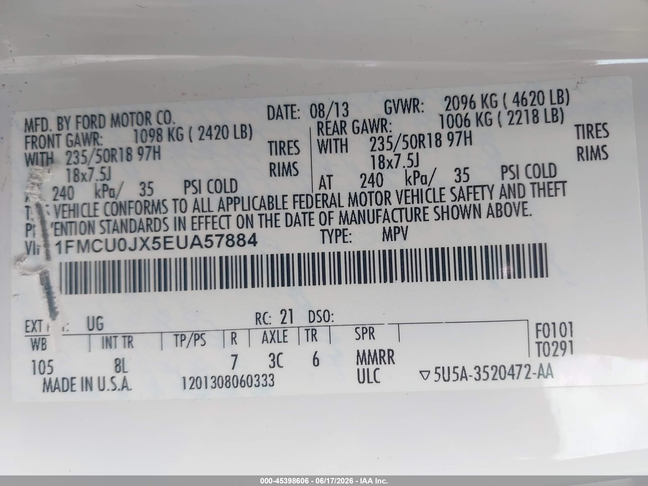 2014 Ford Escape Titanium White vin: 1FMCU0JX5EUA57884
