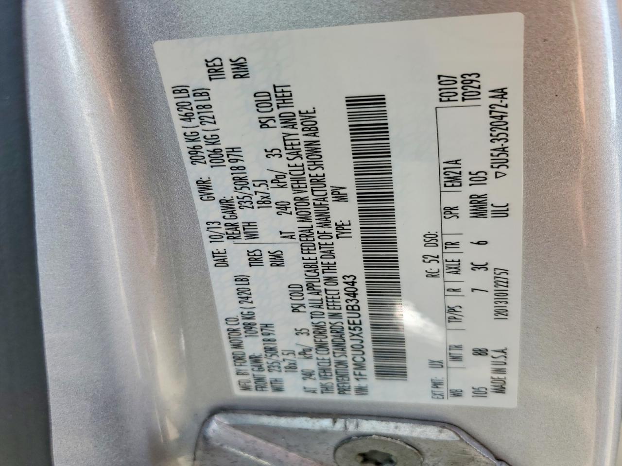 2014 Ford Escape Titanium Silver vin: 1FMCU0JX5EUB34043