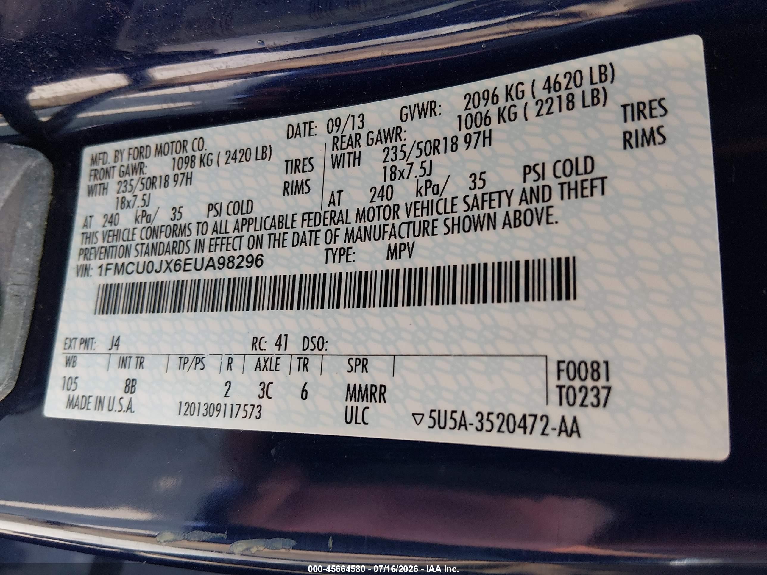 2014 Ford Escape Titanium Синий vin: 1FMCU0JX6EUA98296