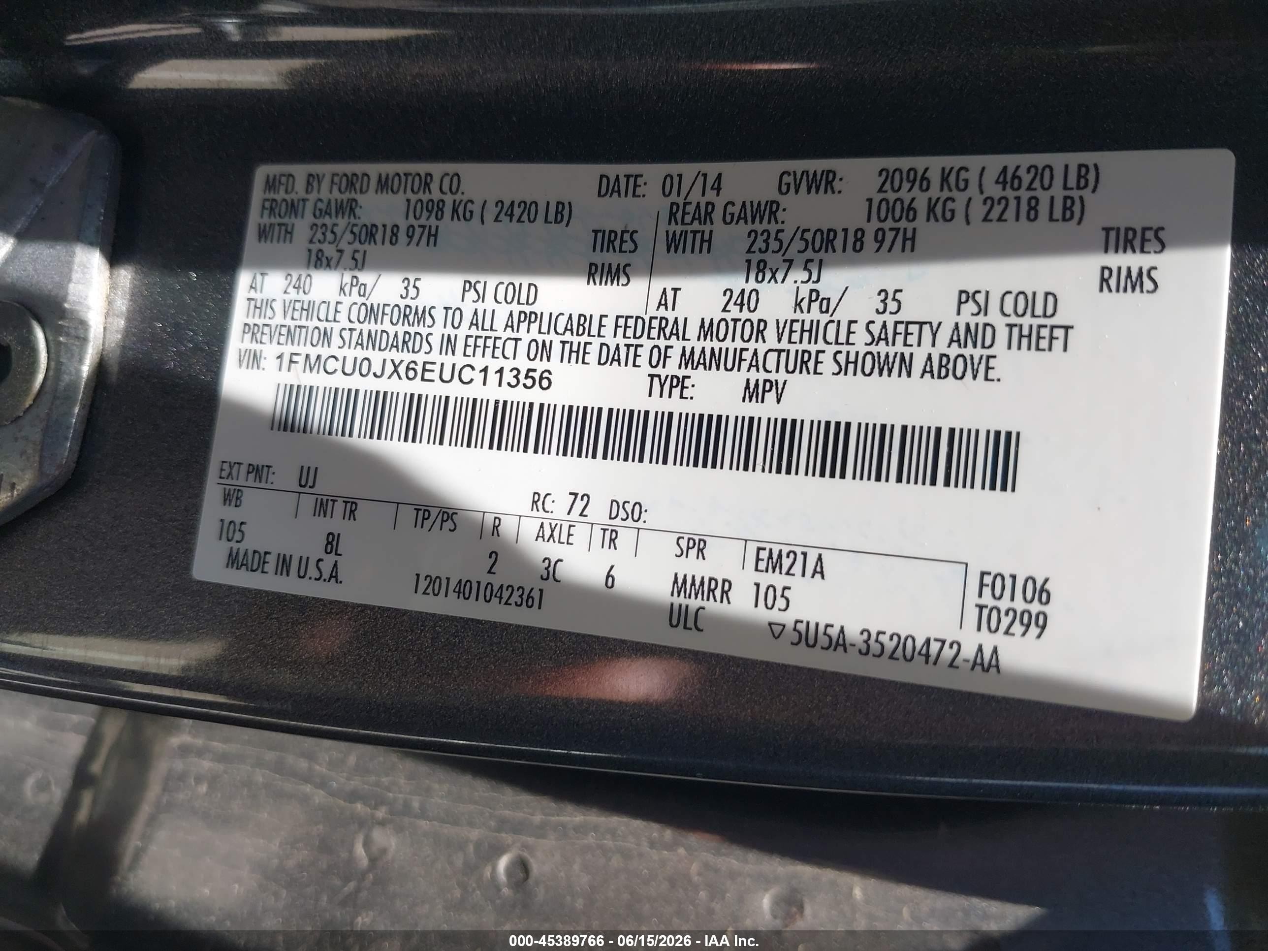 2014 Ford Escape Titanium Gray vin: 1FMCU0JX6EUC11356