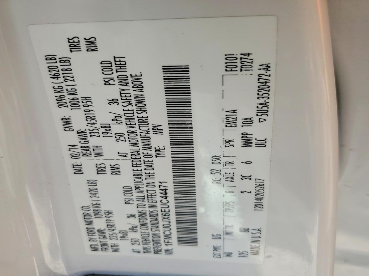2014 Ford Escape Titanium White vin: 1FMCU0JX6EUC44471