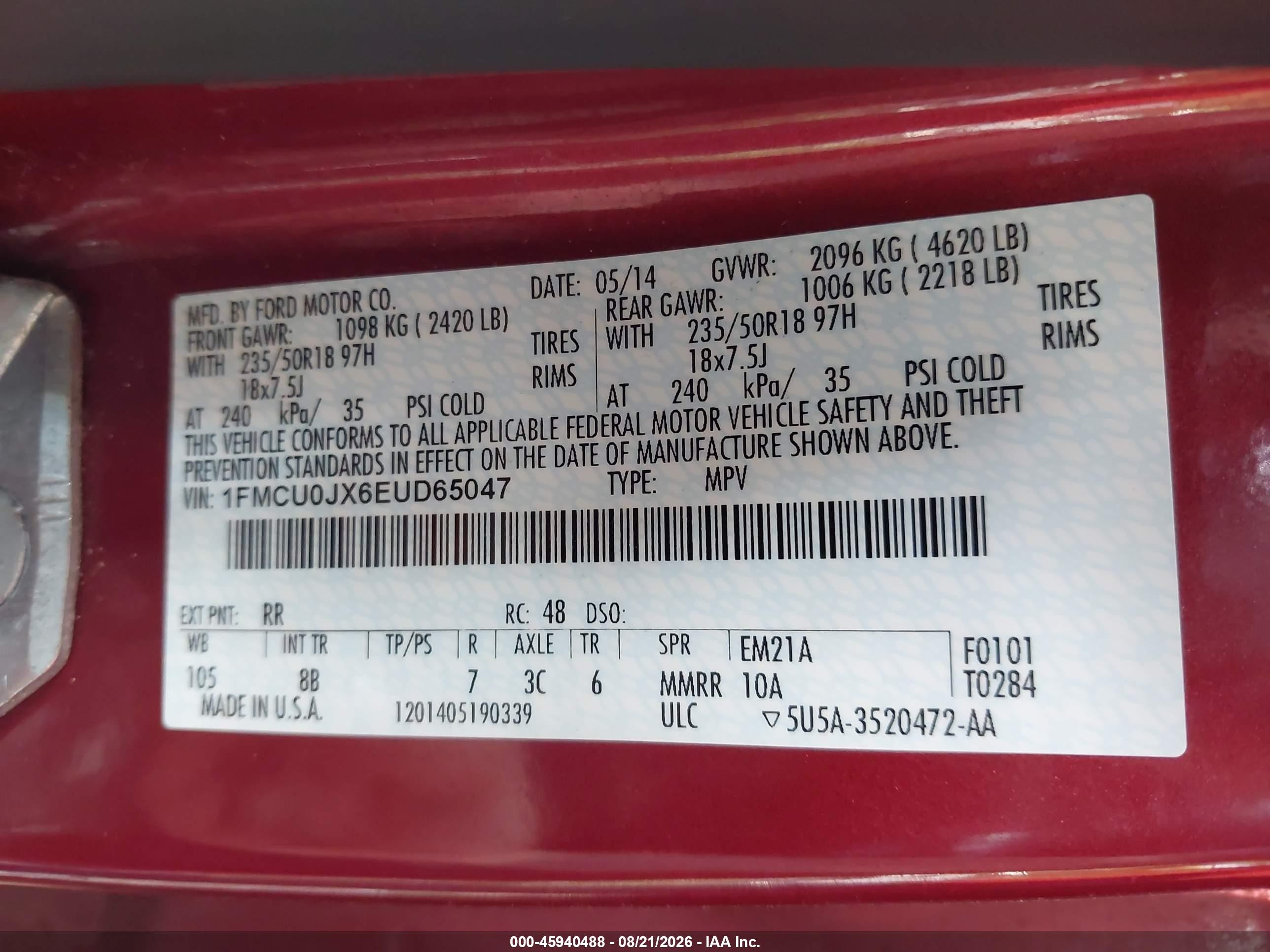 2014 Ford Escape Titanium Красный vin: 1FMCU0JX6EUD65047