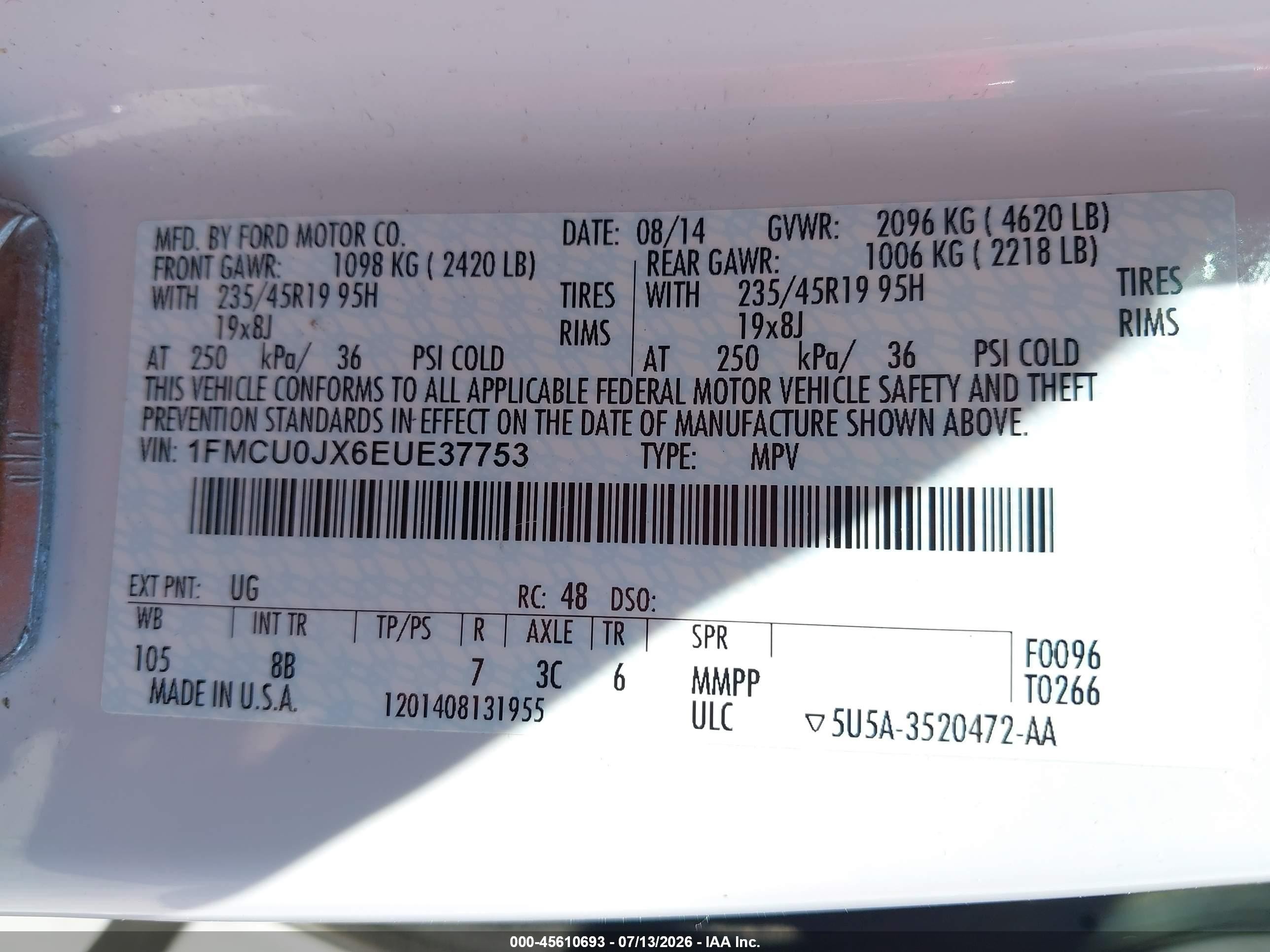 2014 Ford Escape Titanium Белый vin: 1FMCU0JX6EUE37753