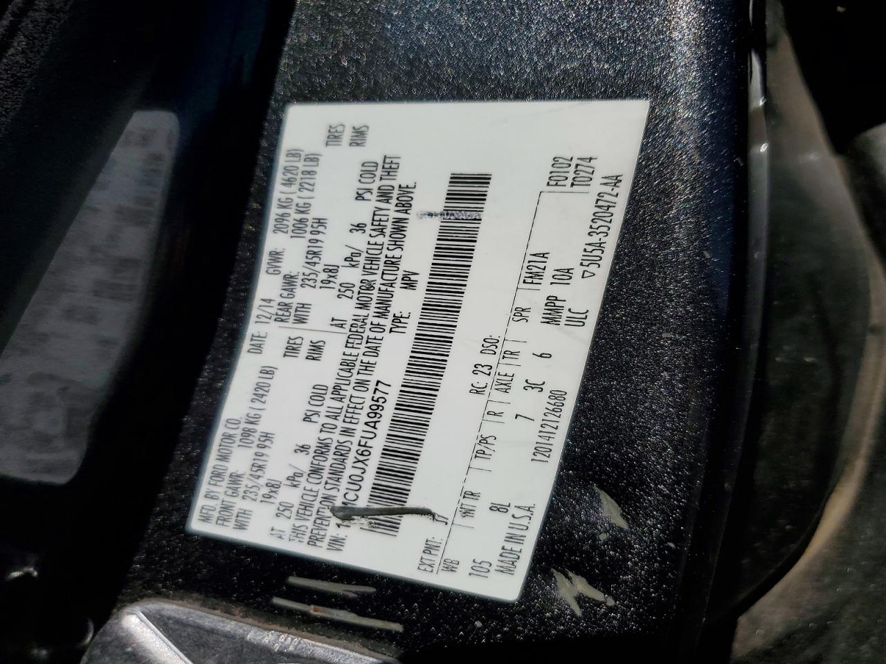 2015 Ford Escape Titanium Charcoal vin: 1FMCU0JX6FUA99577