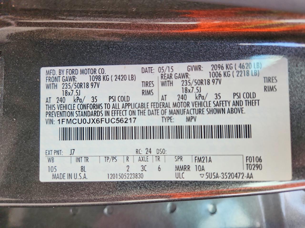 2015 Ford Escape Titanium Gray vin: 1FMCU0JX6FUC56217