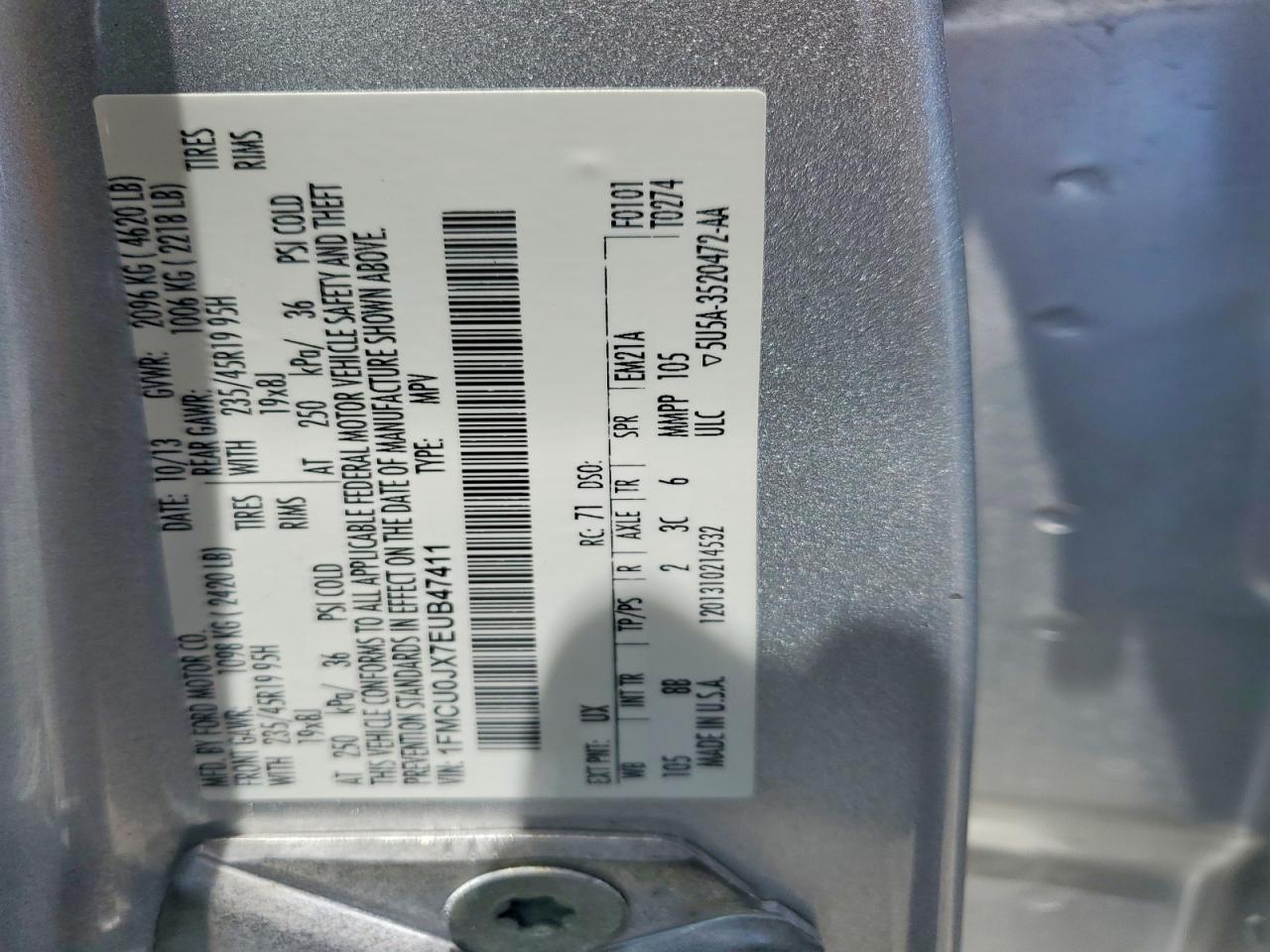 2014 Ford Escape Titanium Silver vin: 1FMCU0JX7EUB47411