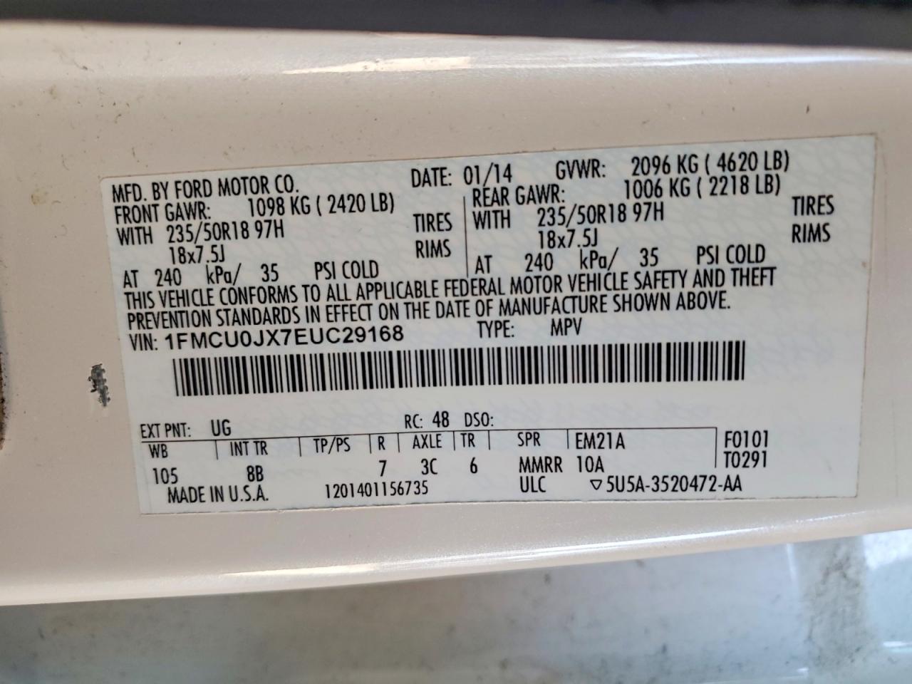 2014 Ford Escape Titanium White vin: 1FMCU0JX7EUC29168