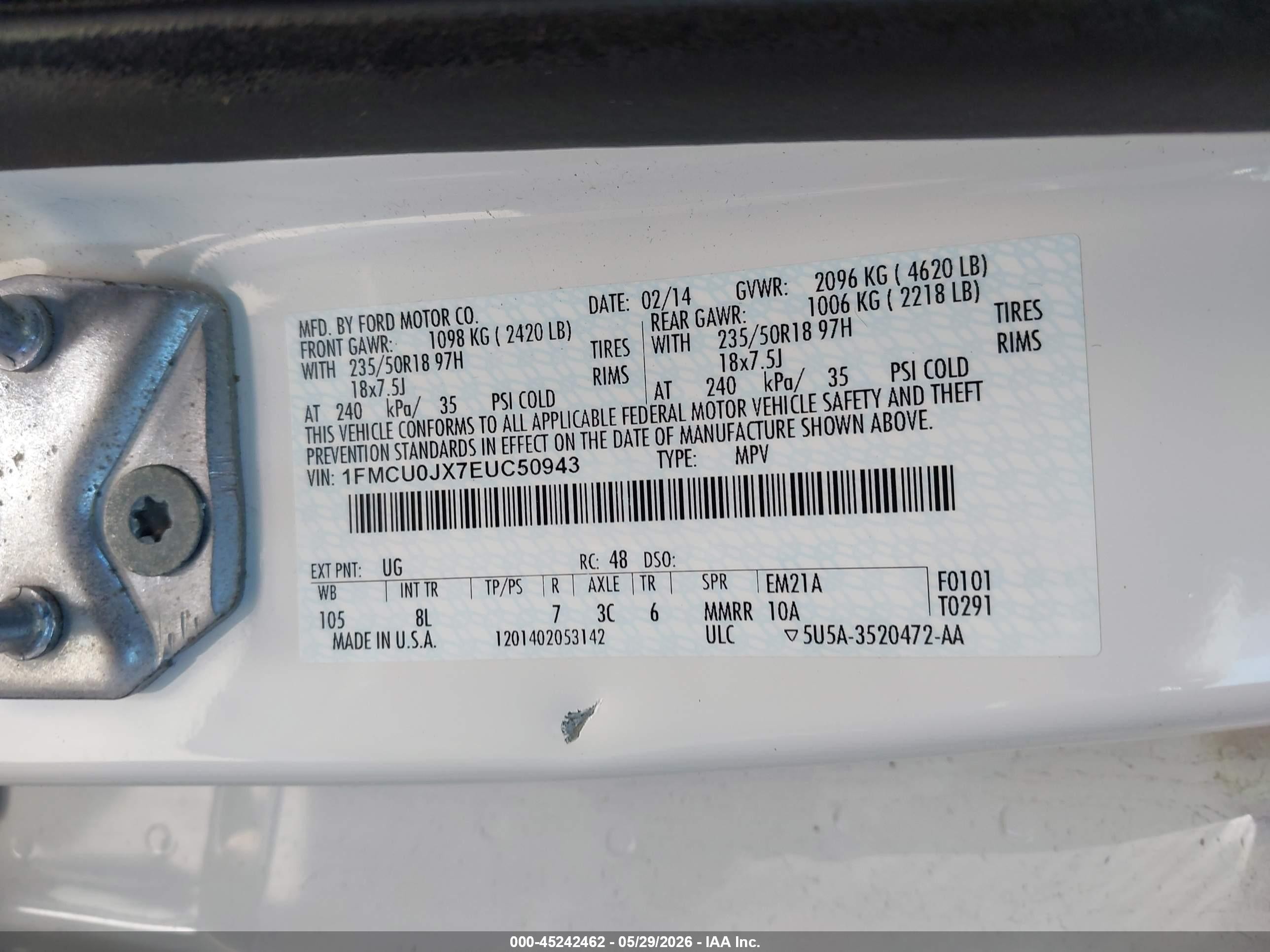 2014 Ford Escape Titanium White vin: 1FMCU0JX7EUC50943