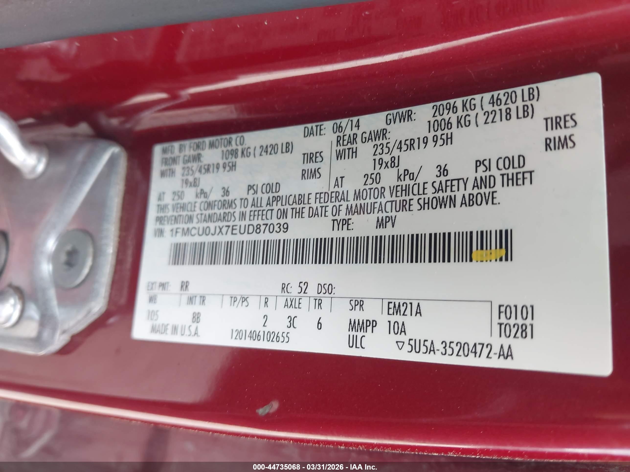 2014 Ford Escape Titanium Red vin: 1FMCU0JX7EUD87039