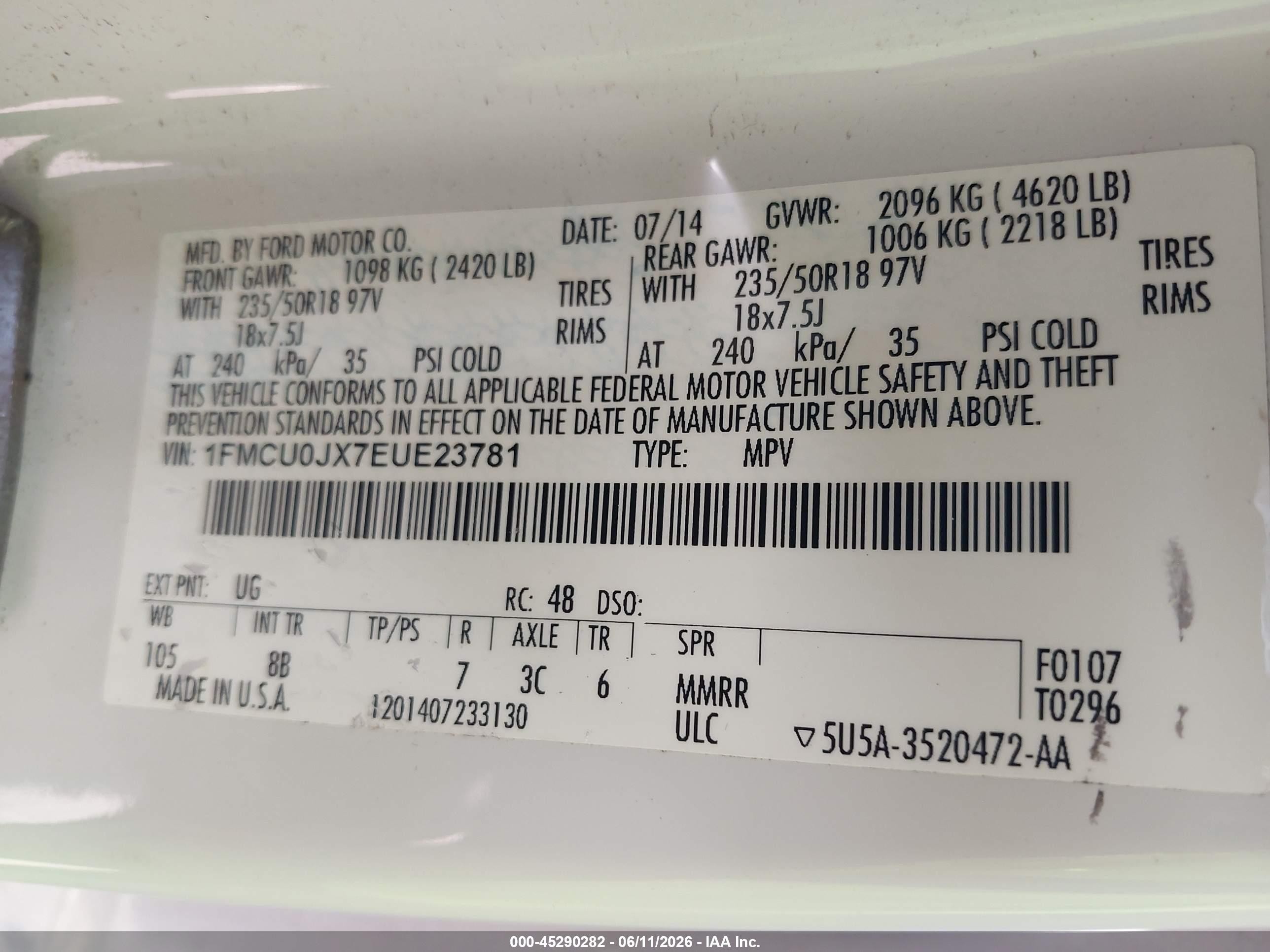 2014 Ford Escape Titanium White vin: 1FMCU0JX7EUE23781