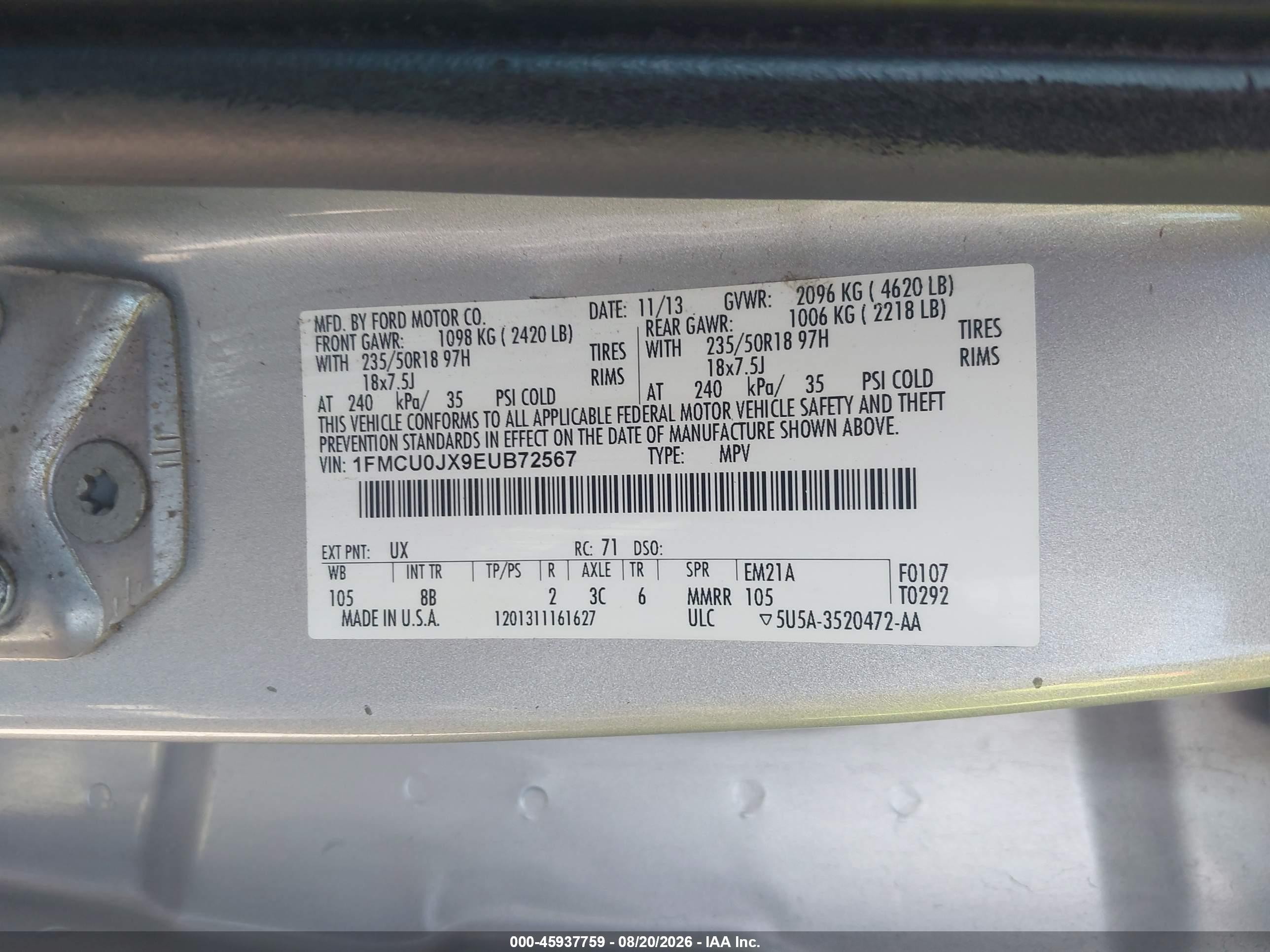 2014 Ford Escape Titanium Silver vin: 1FMCU0JX9EUB72567