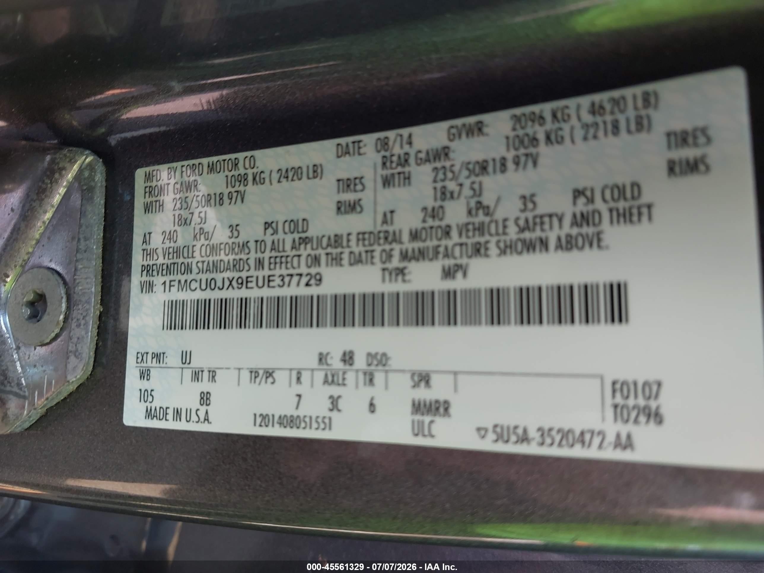 2014 Ford Escape Titanium Silver vin: 1FMCU0JX9EUE37729