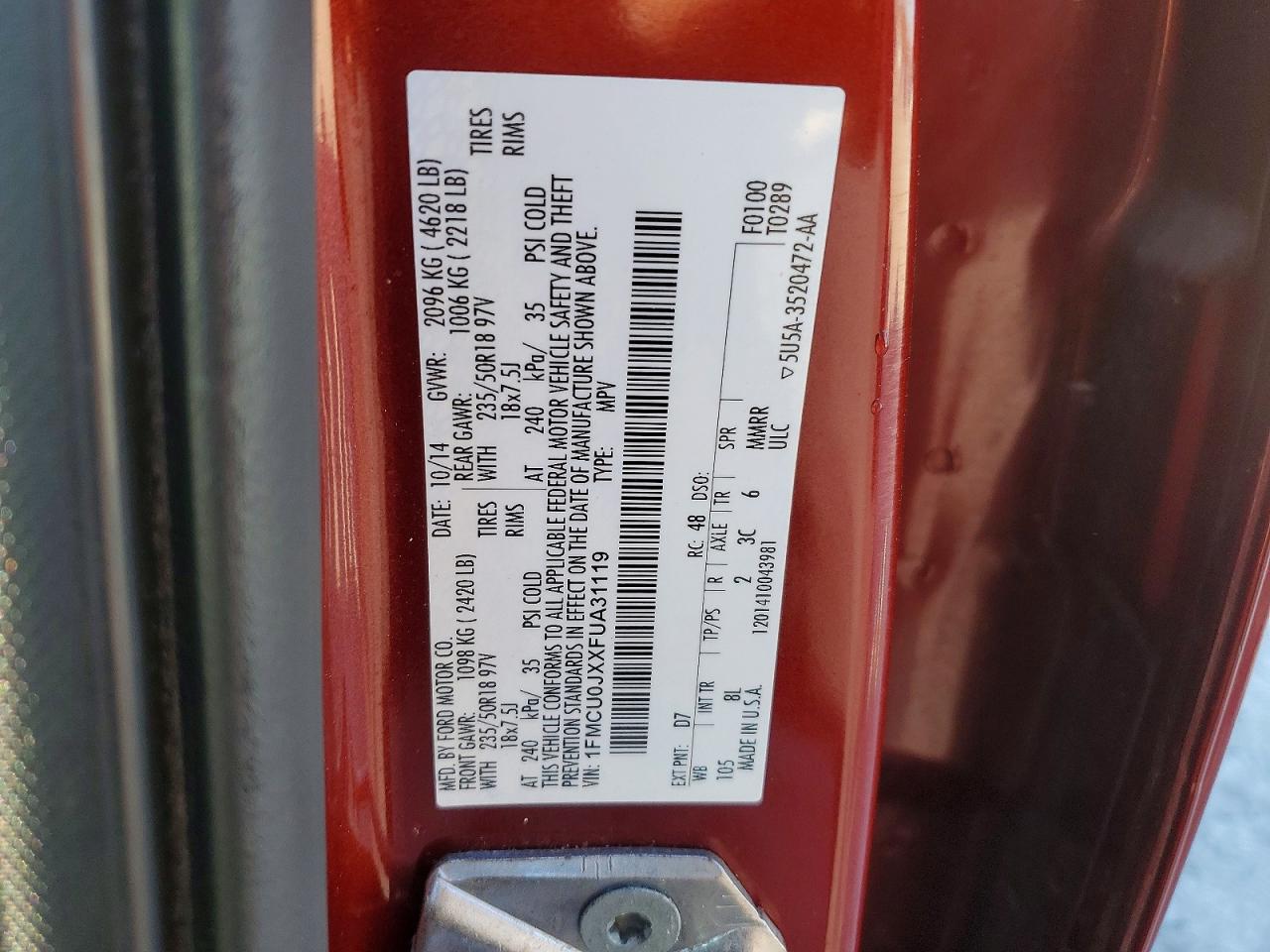 2015 Ford Escape Titanium Red vin: 1FMCU0JXXFUA31119