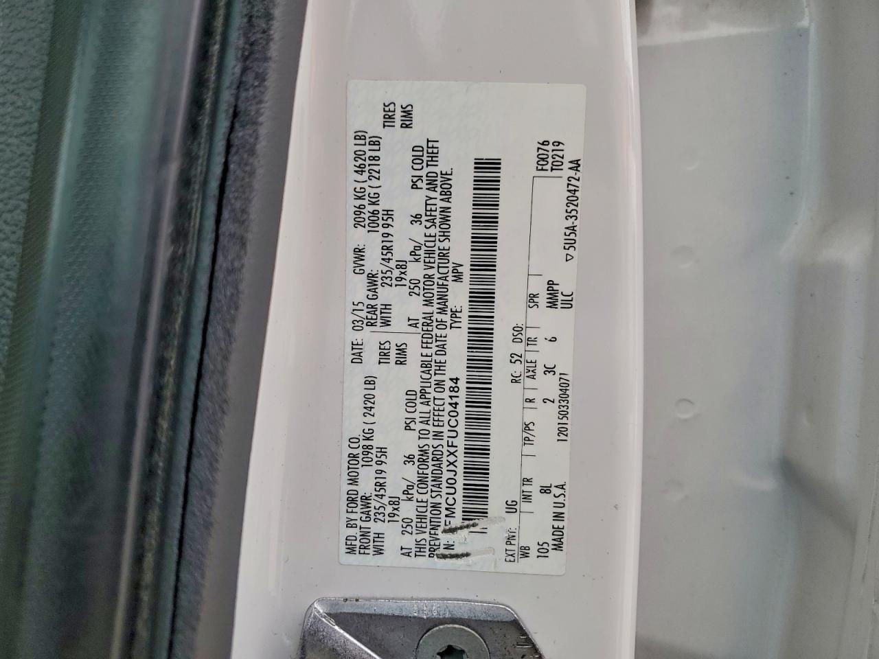 2015 Ford Escape Titanium Белый vin: 1FMCU0JXXFUC04184