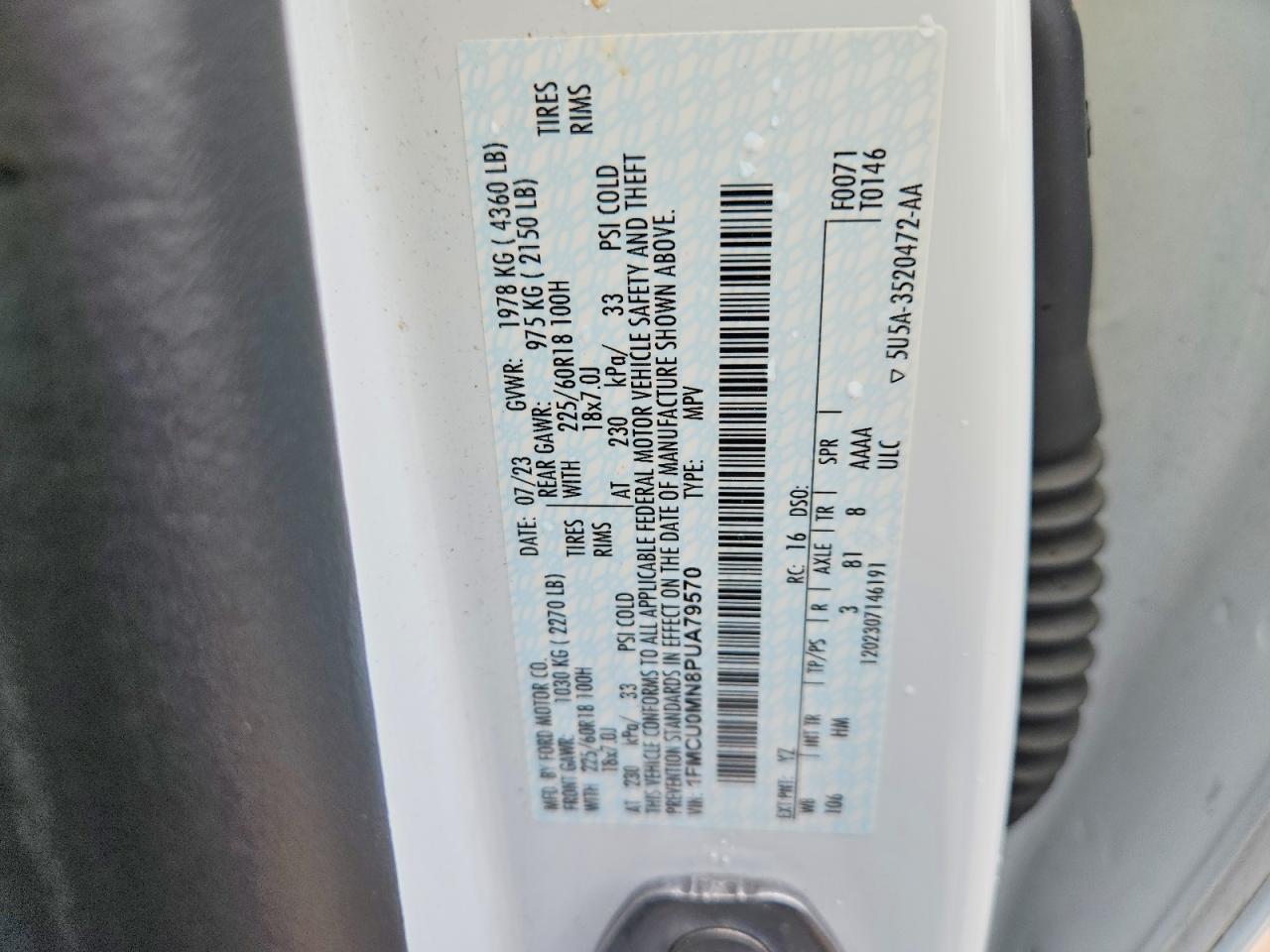 2023 Ford Escape St Line White vin: 1FMCU0MN8PUA79570