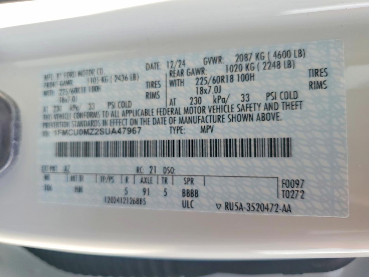 2025 Ford Escape St Line White vin: 1FMCU0MZ2SUA47967