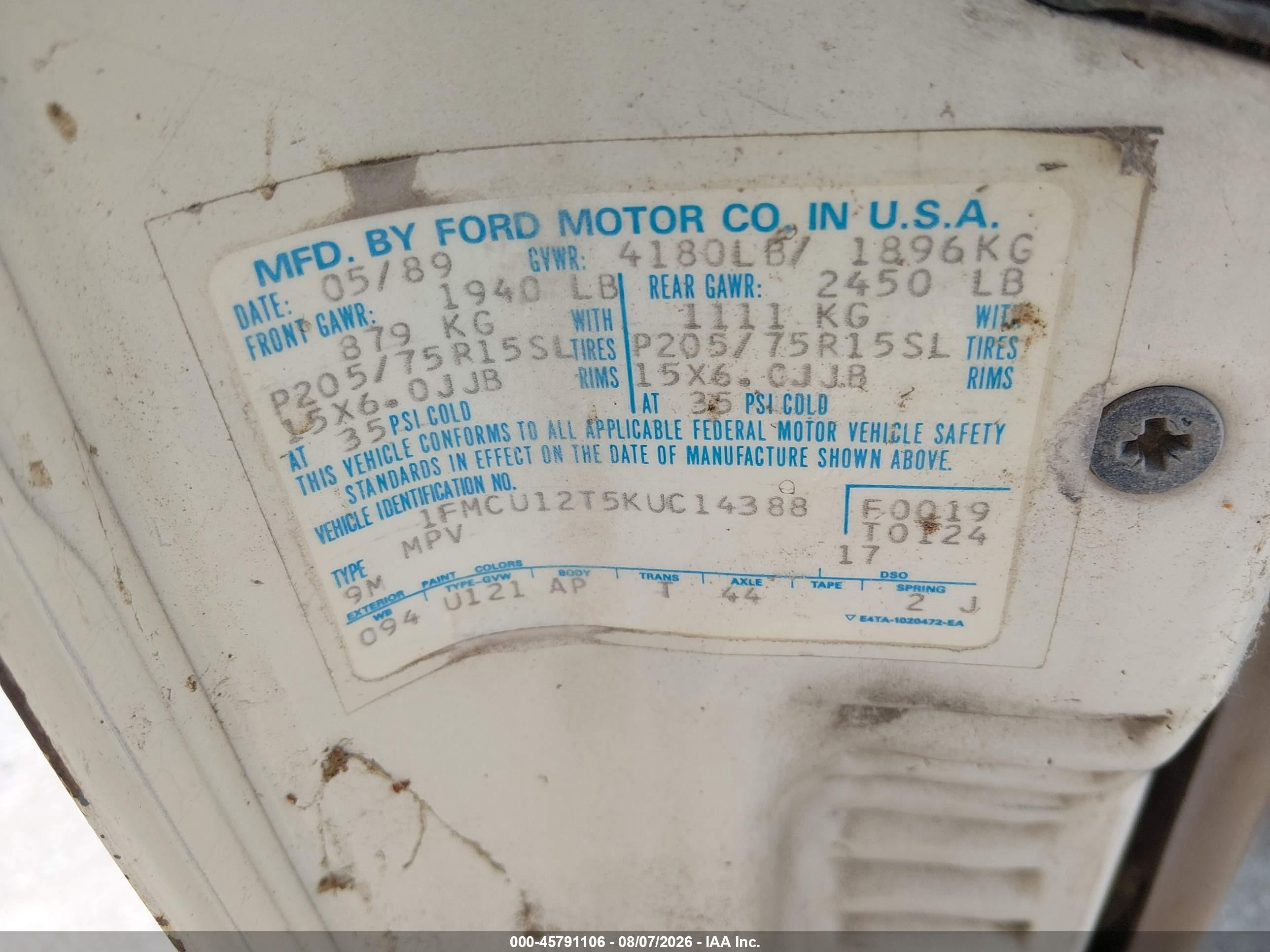 1989 Ford Bronco Ii   Cream vin: 1FMCU12T5KUC14388