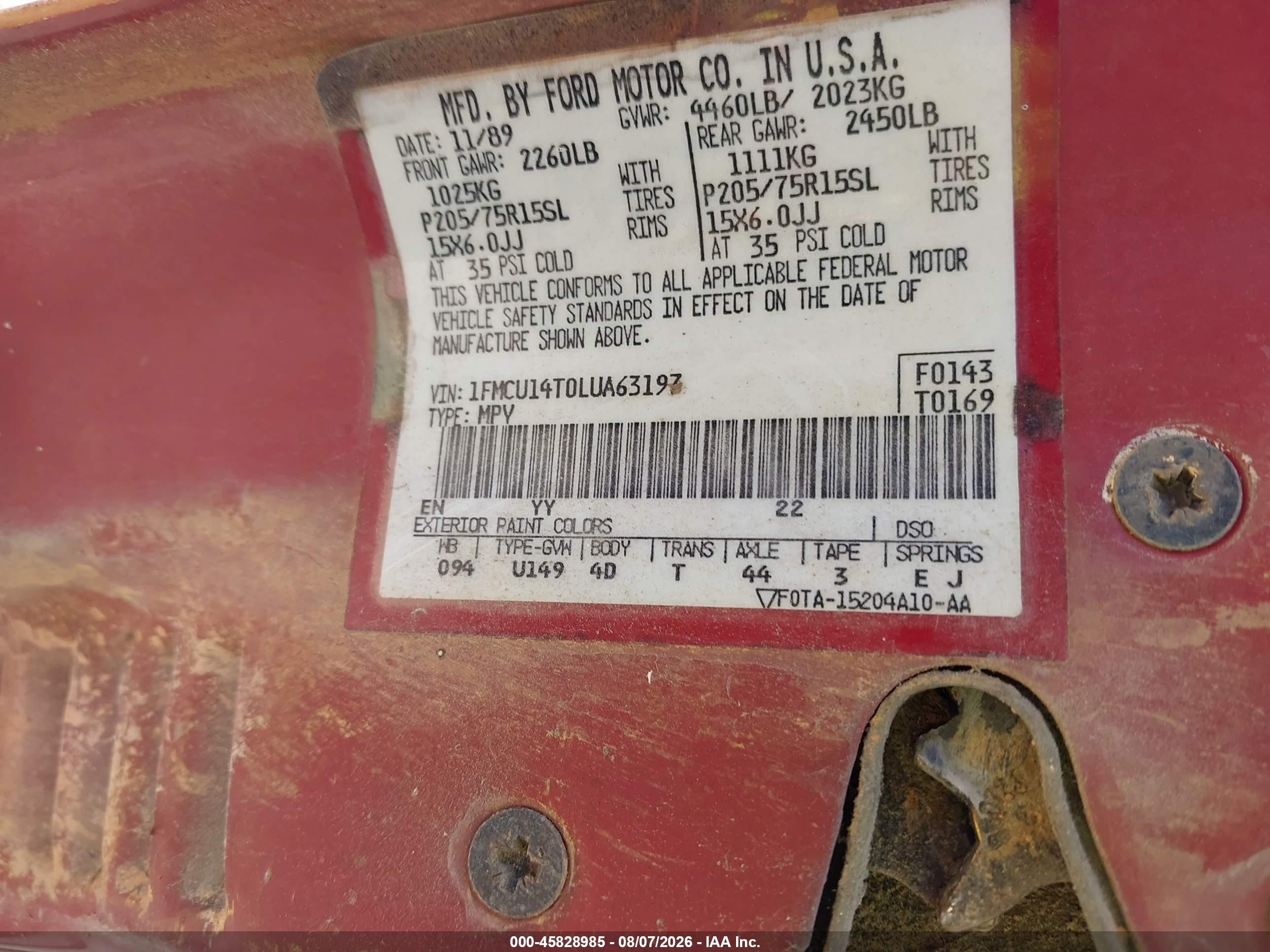 1990 Ford Bronco Ii   Red vin: 1FMCU14T0LUA63197