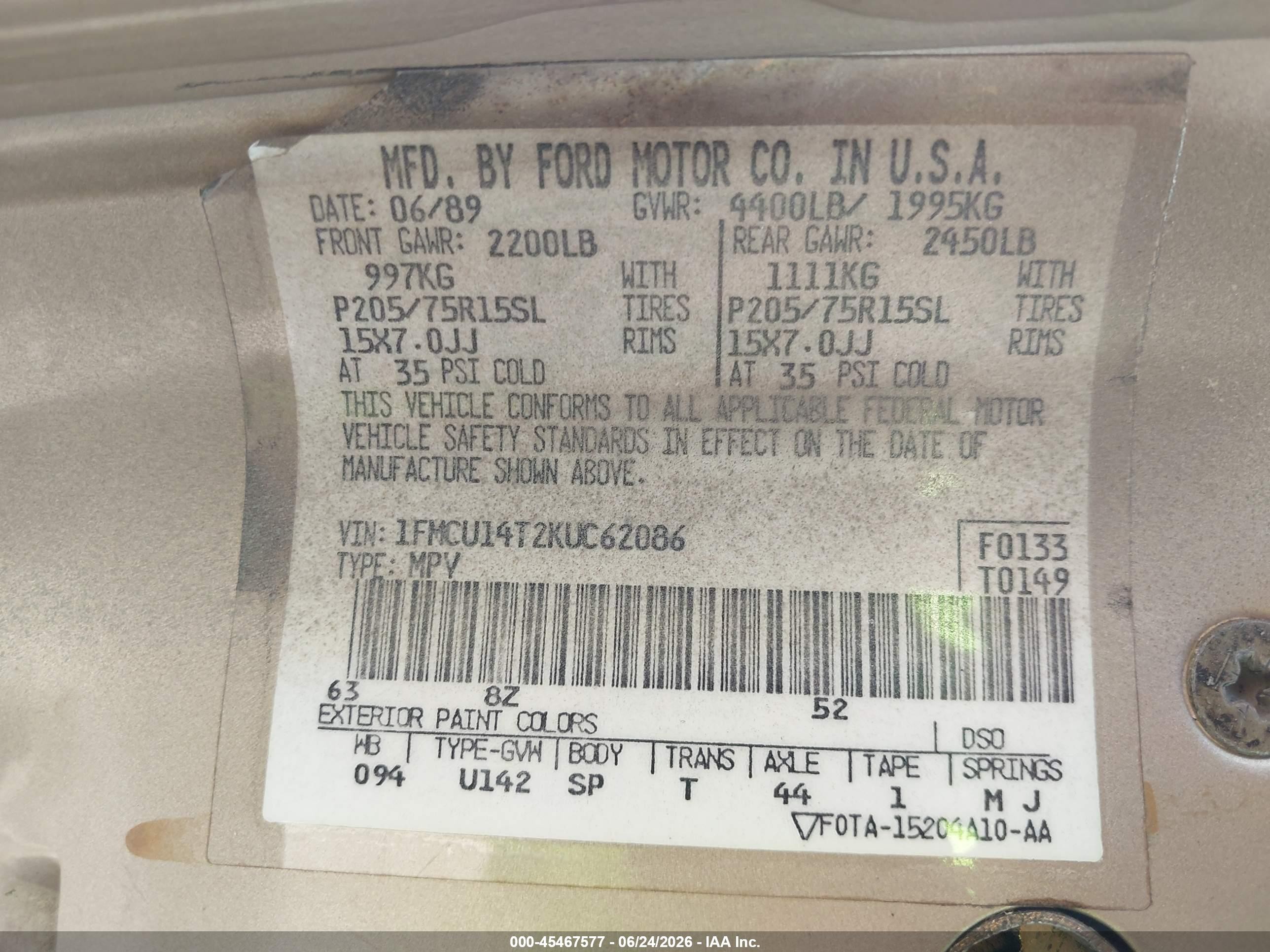 1989 Ford Bronco Ii   Brown vin: 1FMCU14T2KUC62086