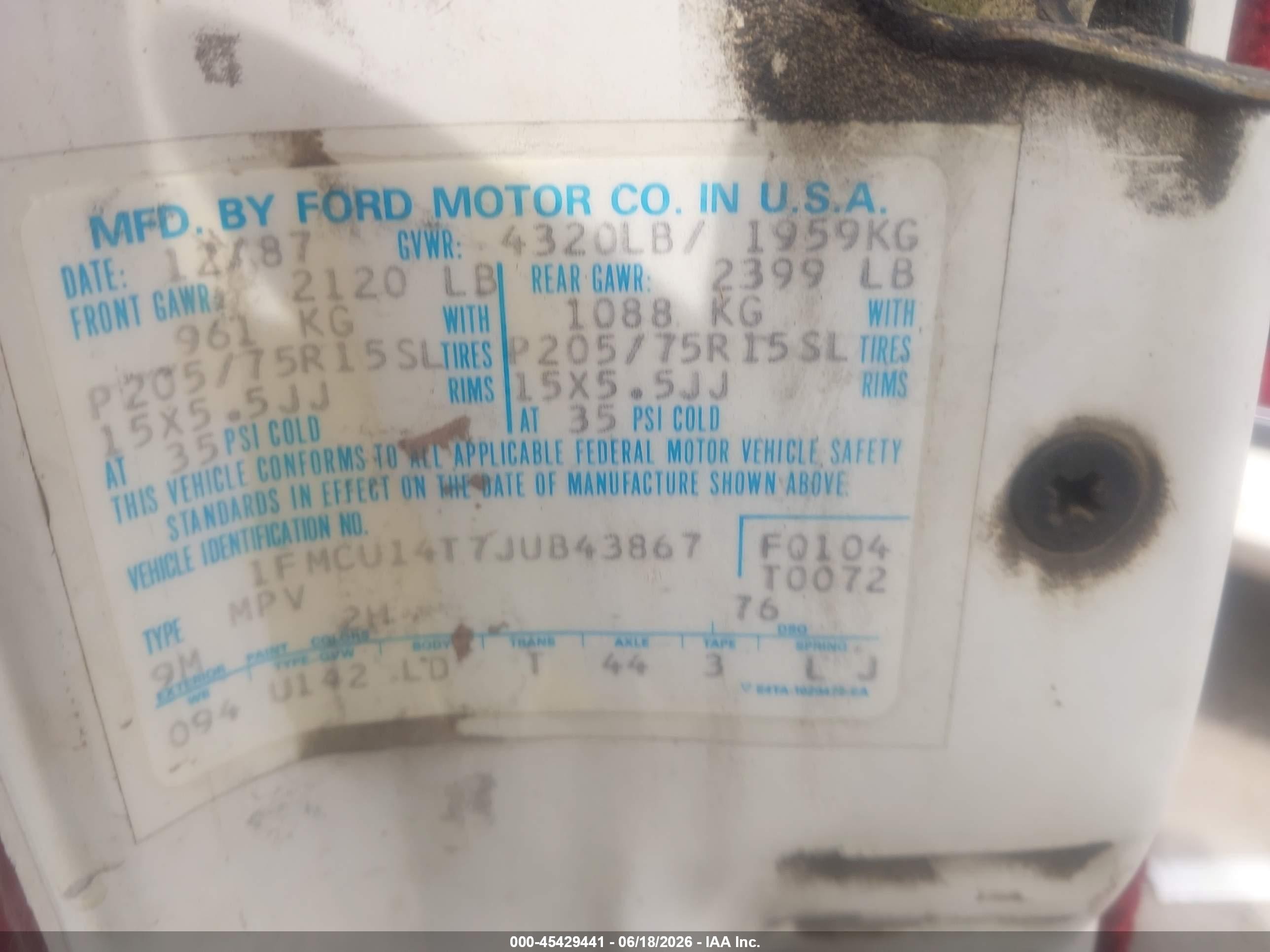 1988 Ford Bronco Ii   White vin: 1FMCU14T7JUB43867