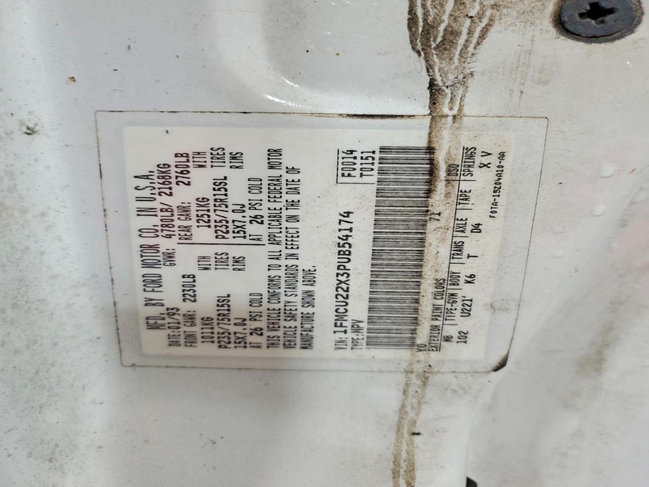 1993 Ford Explorer White vin: 1FMCU22X3PUB54174