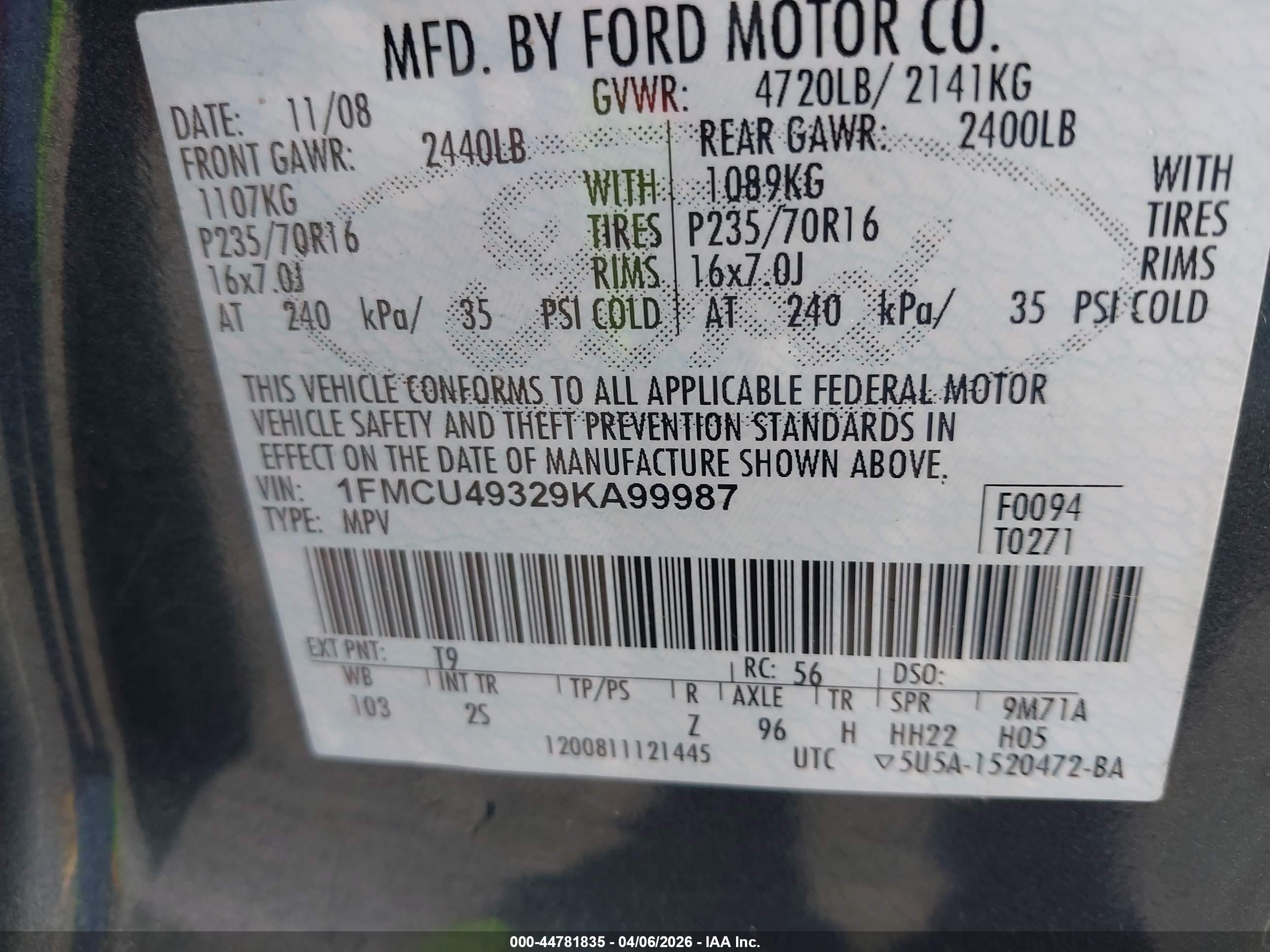 2009 Ford Escape Hybrid Limited Green vin: 1FMCU49329KA99987