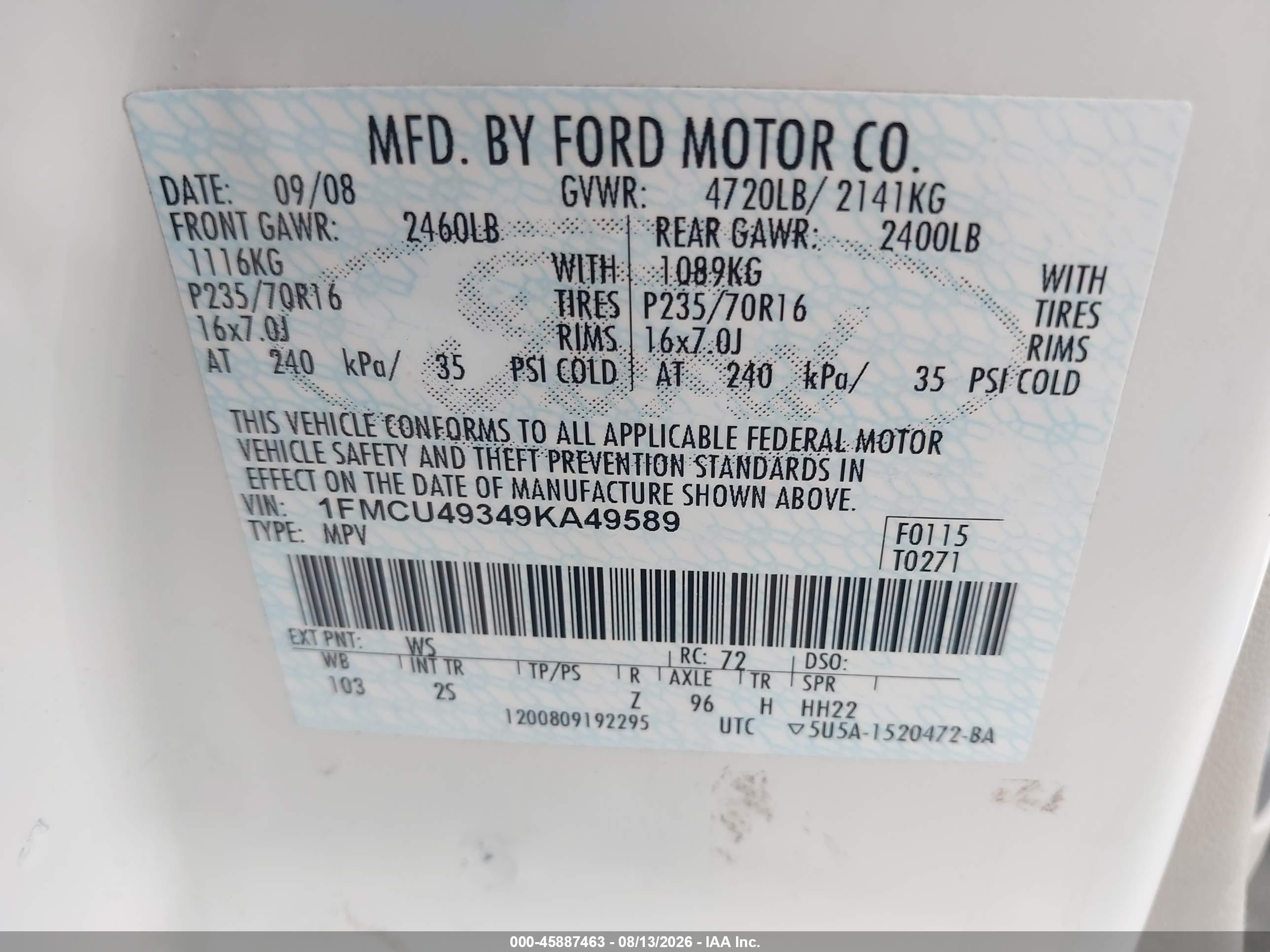 2009 Ford Escape Hybrid Limited Белый vin: 1FMCU49349KA49589