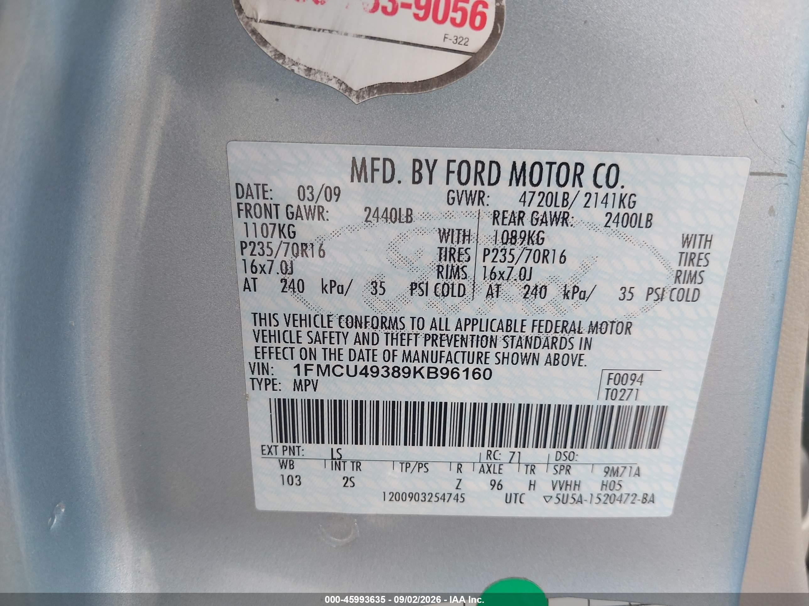 2009 Ford Escape Hybrid   Синий vin: 1FMCU49389KB96160
