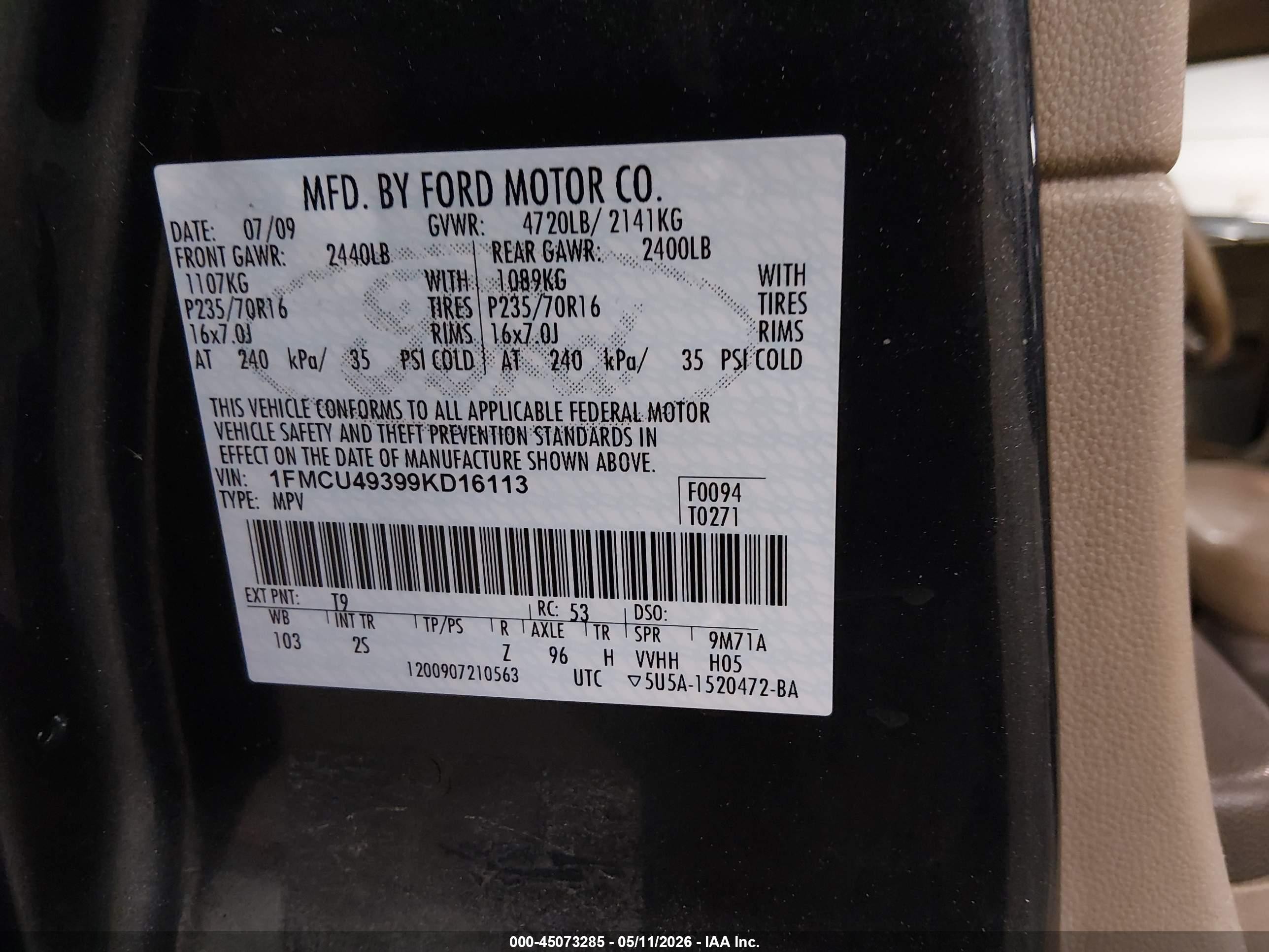 2009 Ford Escape Hybrid Limited Gray vin: 1FMCU49399KD16113
