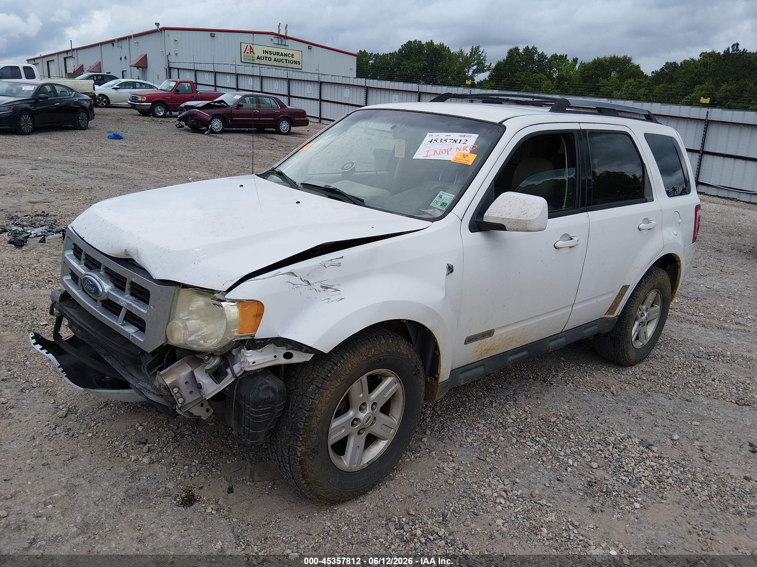 2008 Ford Escape Hybrid   White vin: 1FMCU49H08KD07133