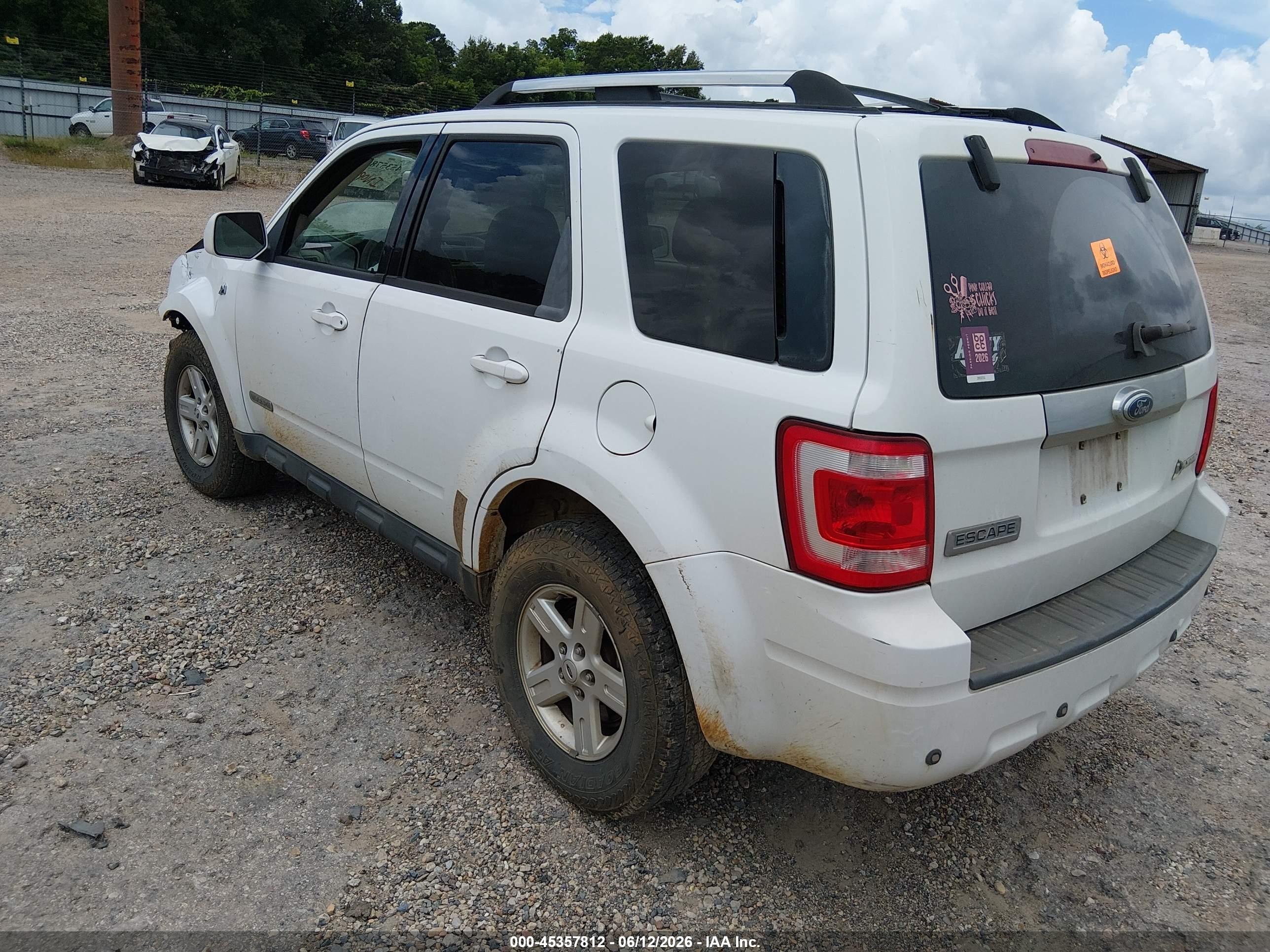 2008 Ford Escape Hybrid   White vin: 1FMCU49H08KD07133