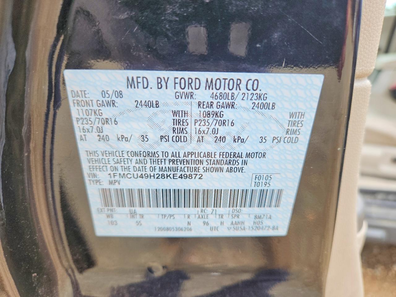 2008 Ford Escape Hev Black vin: 1FMCU49H28KE49872