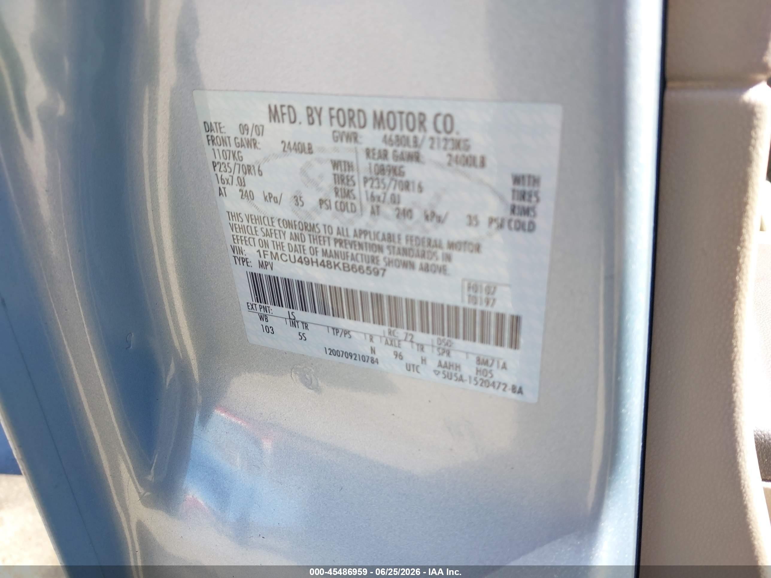 2008 Ford Escape Hybrid   Blue vin: 1FMCU49H48KB66597