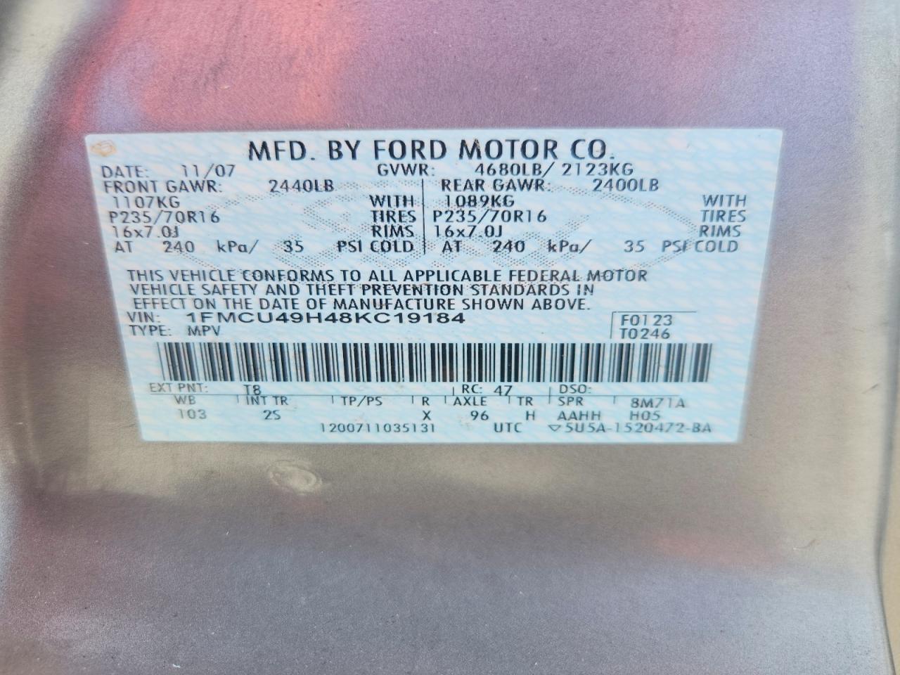 2008 Ford Escape Hev Gray vin: 1FMCU49H48KC19184