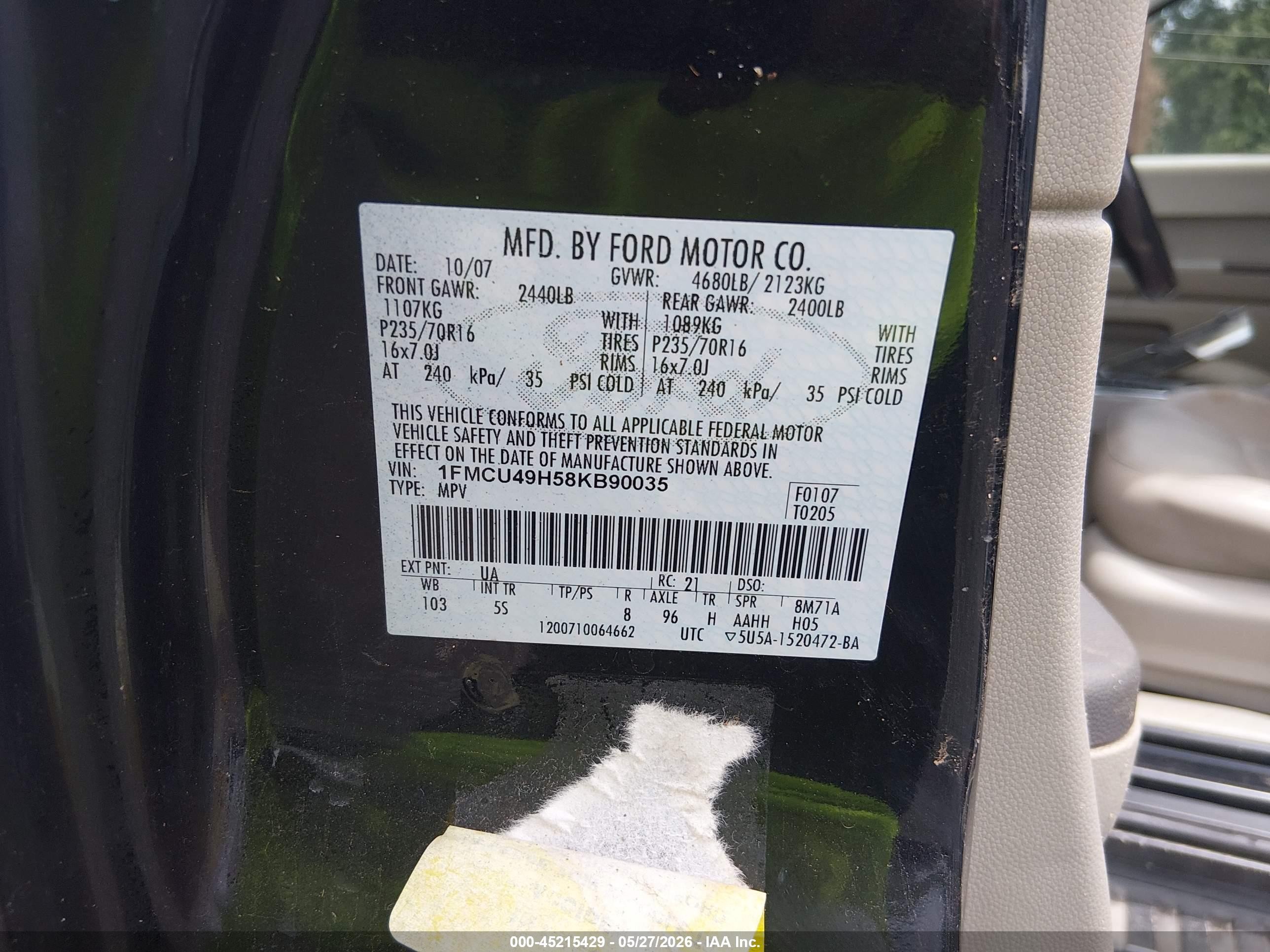 2008 Ford Escape Hybrid   Black vin: 1FMCU49H58KB90035