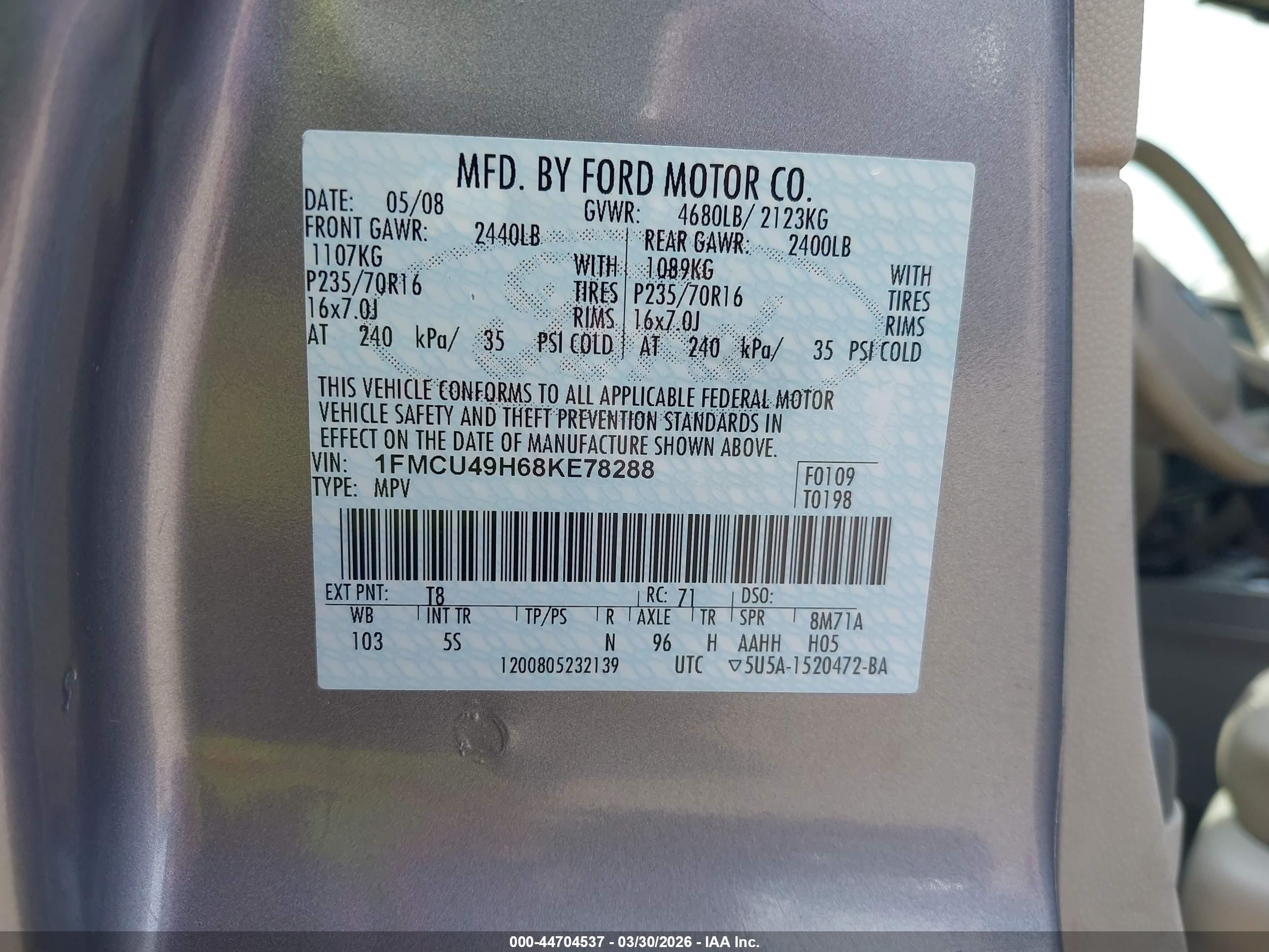 2008 Ford Escape Hybrid Gray vin: 1FMCU49H68KE78288