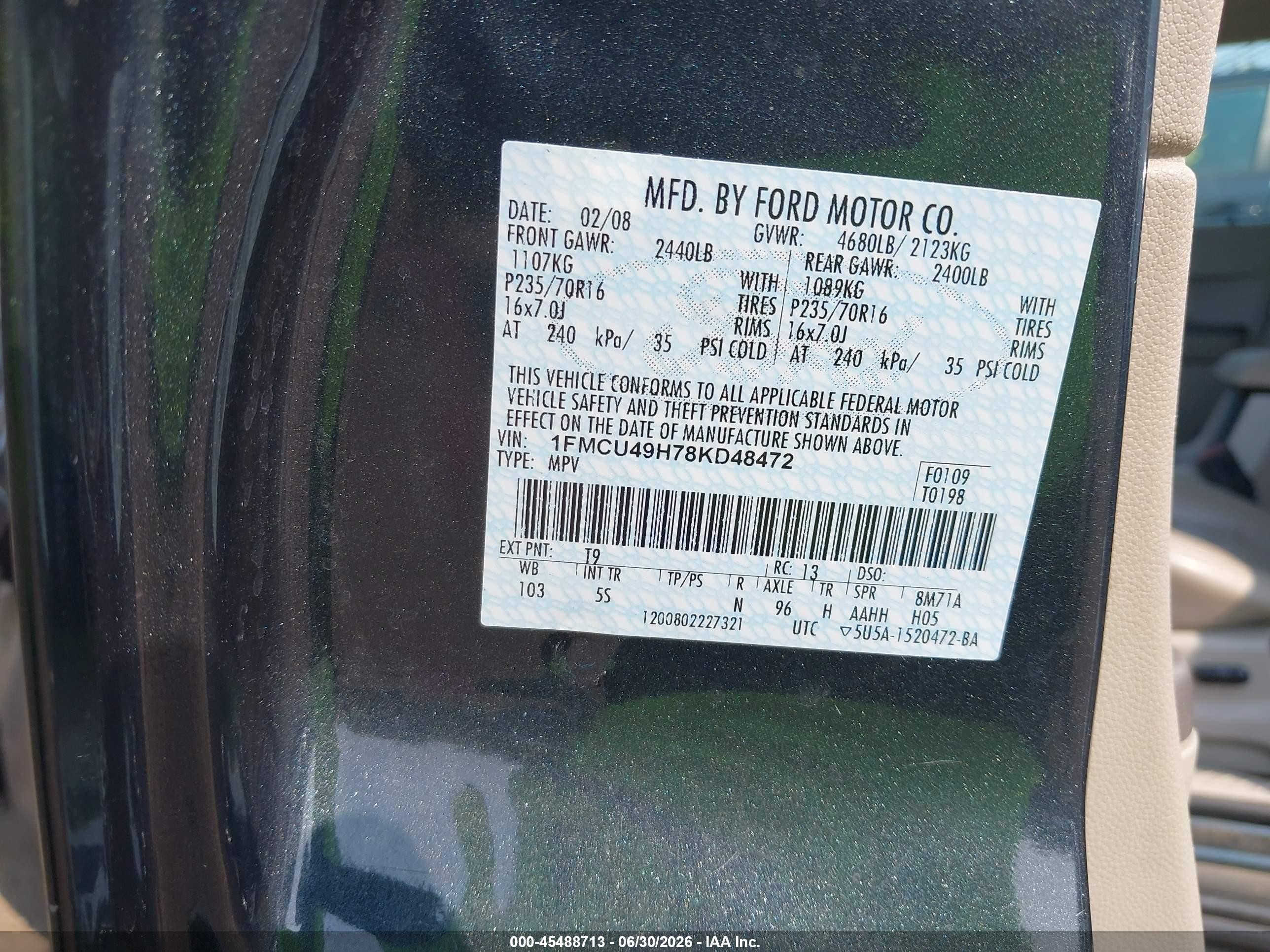 2008 Ford Escape Hybrid   Gray vin: 1FMCU49H78KD48472