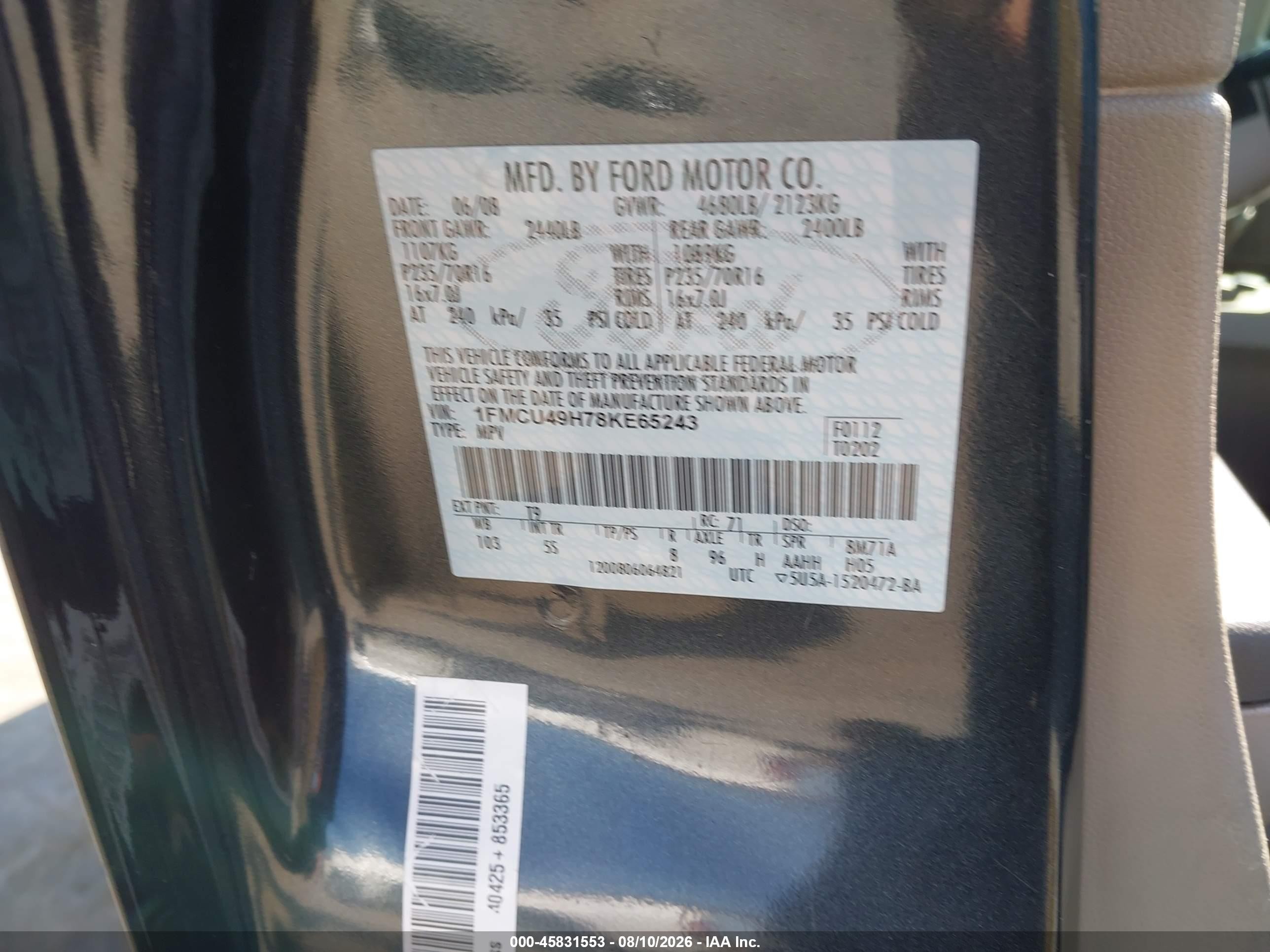 2008 Ford Escape Hybrid   Gray vin: 1FMCU49H78KE65243