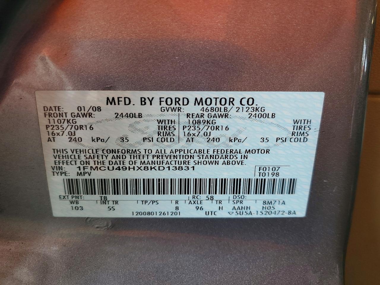 2008 Ford Escape Hev Gray vin: 1FMCU49HX8KD13831