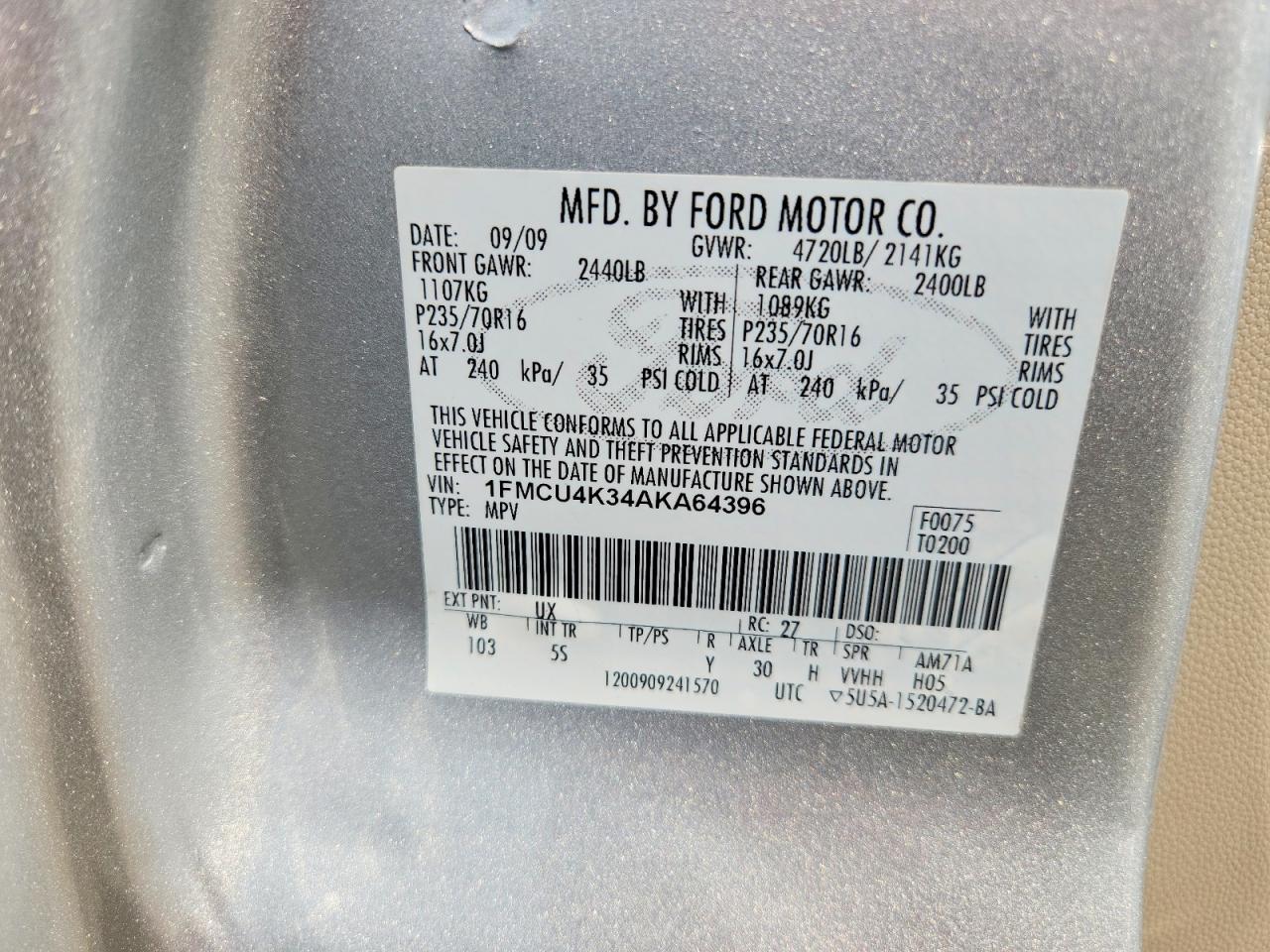 2010 Ford Escape Hybrid Silver vin: 1FMCU4K34AKA64396