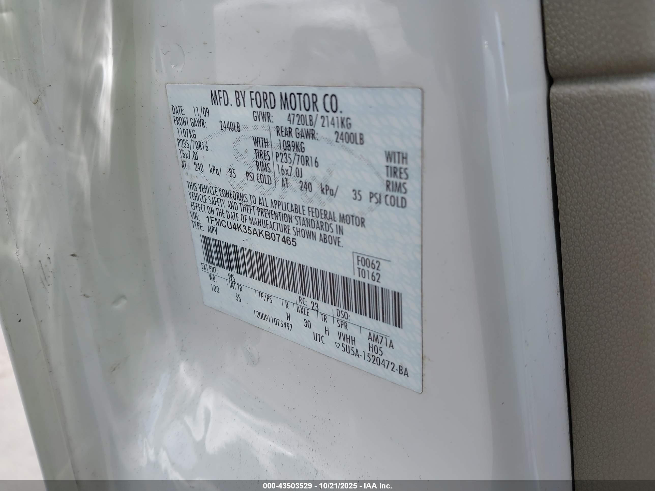 2010 Ford Escape Hybrid Limited Белый vin: 1FMCU4K35AKB07465