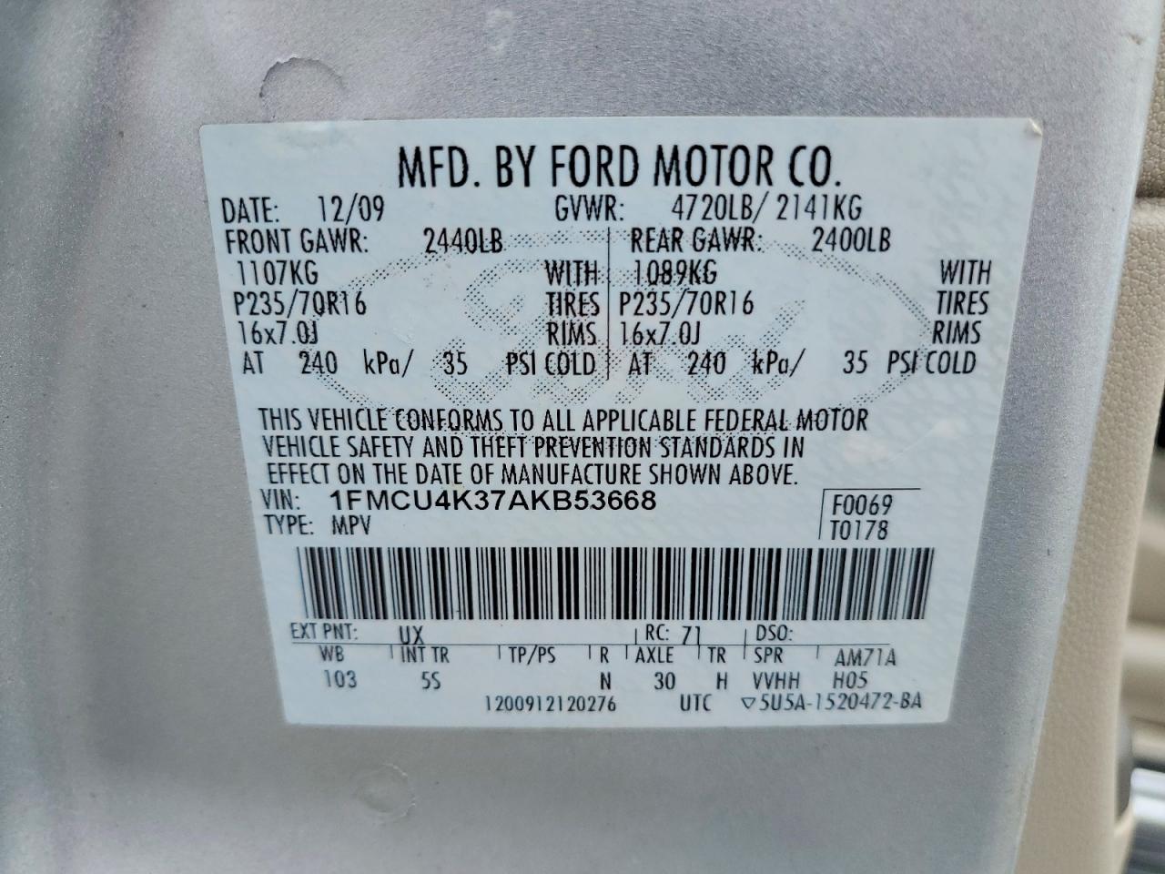 2010 Ford Escape Hybrid Silver vin: 1FMCU4K37AKB53668