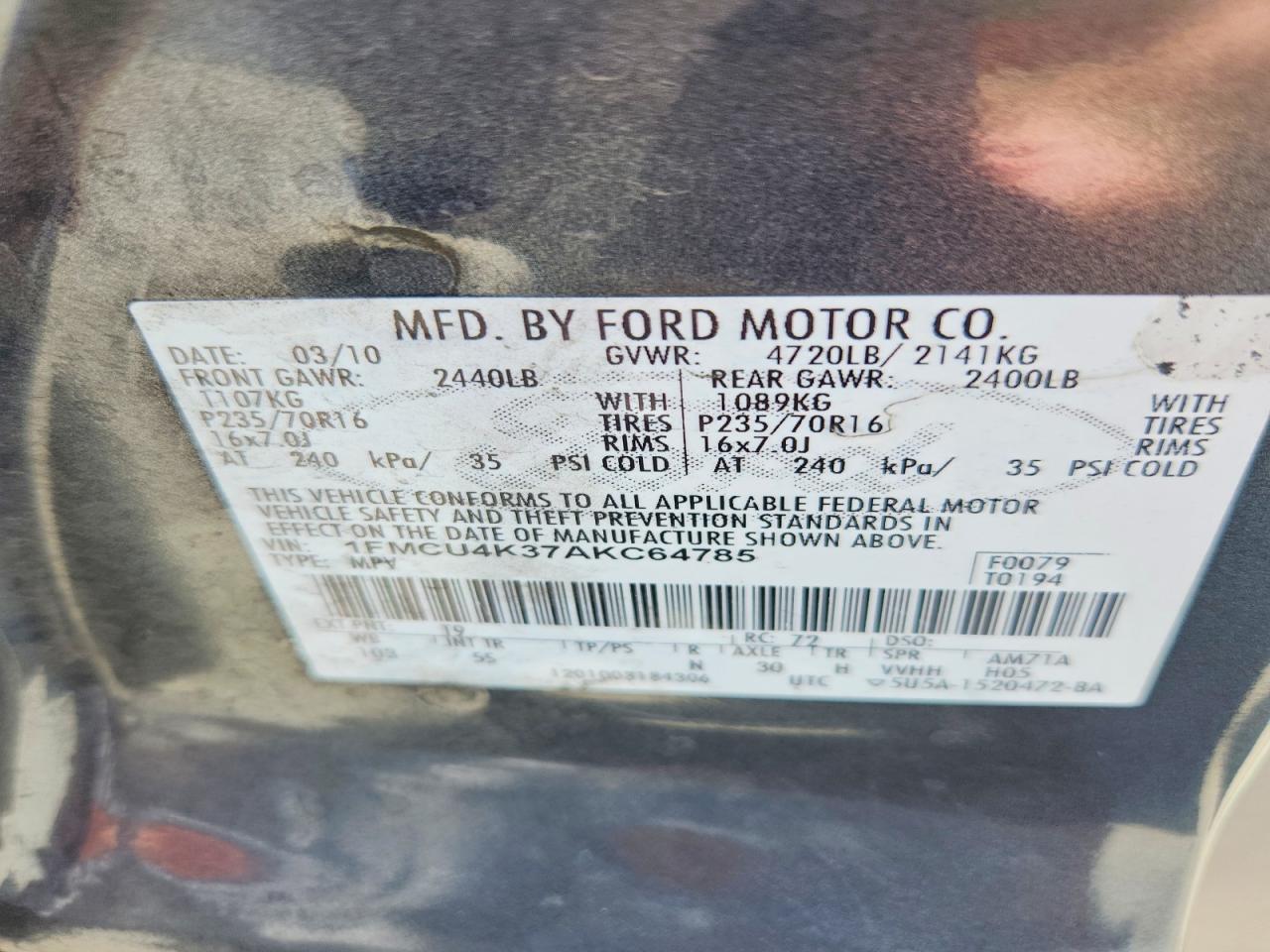 2010 Ford Escape Hybrid Gray vin: 1FMCU4K37AKC64785