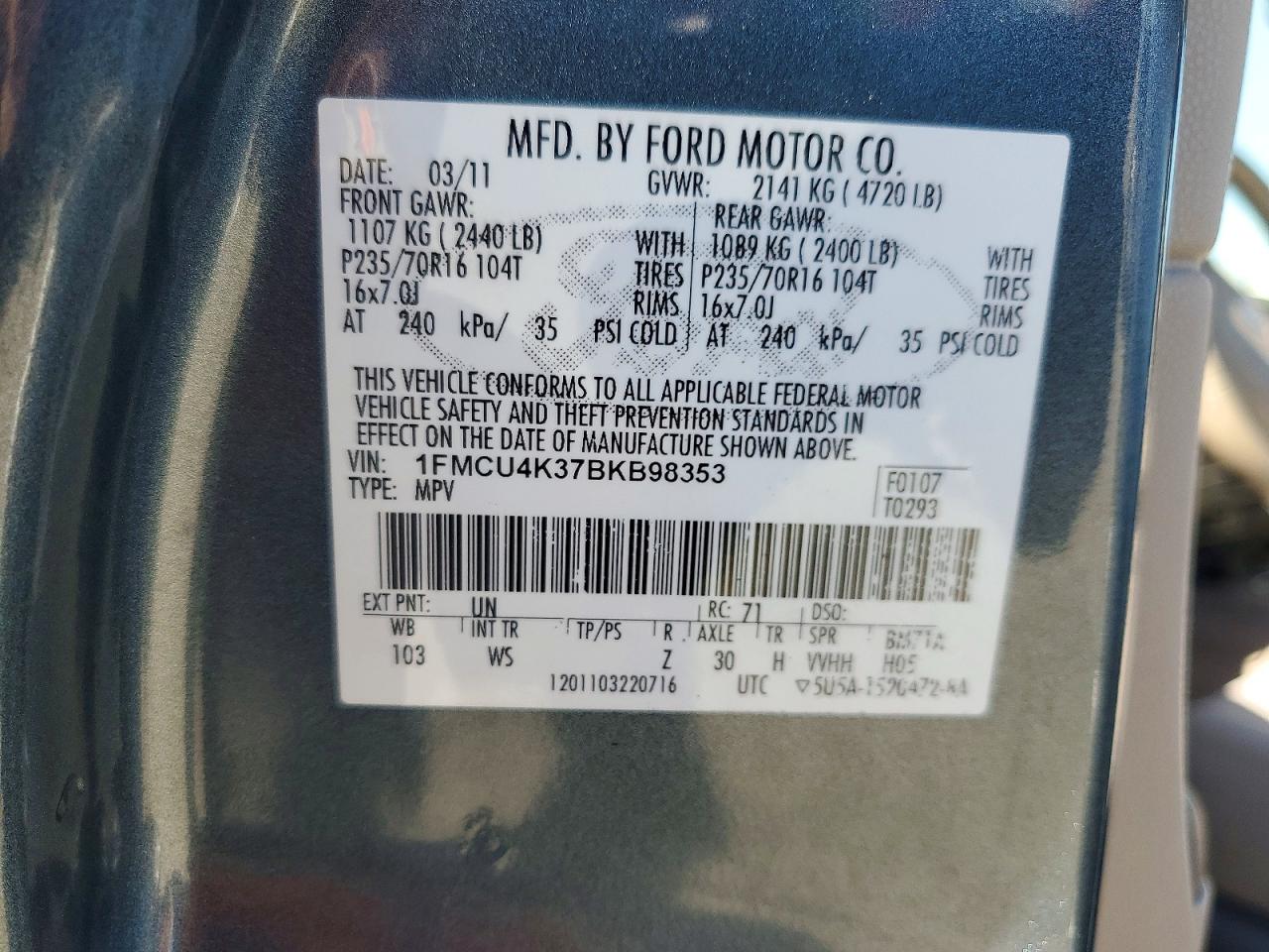 2011 Ford Escape Hybrid Gray vin: 1FMCU4K37BKB98353
