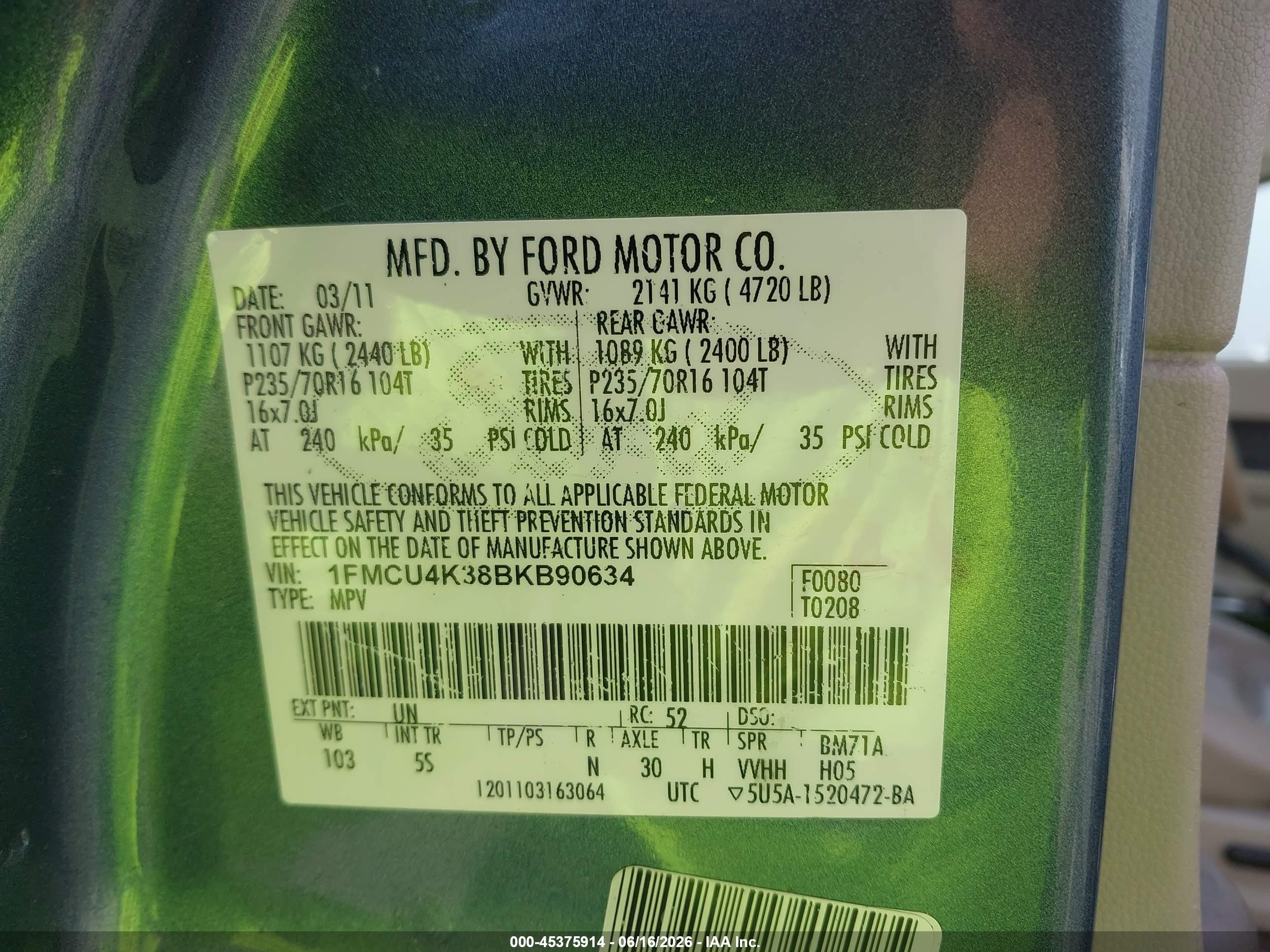 2011 Ford Escape Hybrid Limited Blue vin: 1FMCU4K38BKB90634