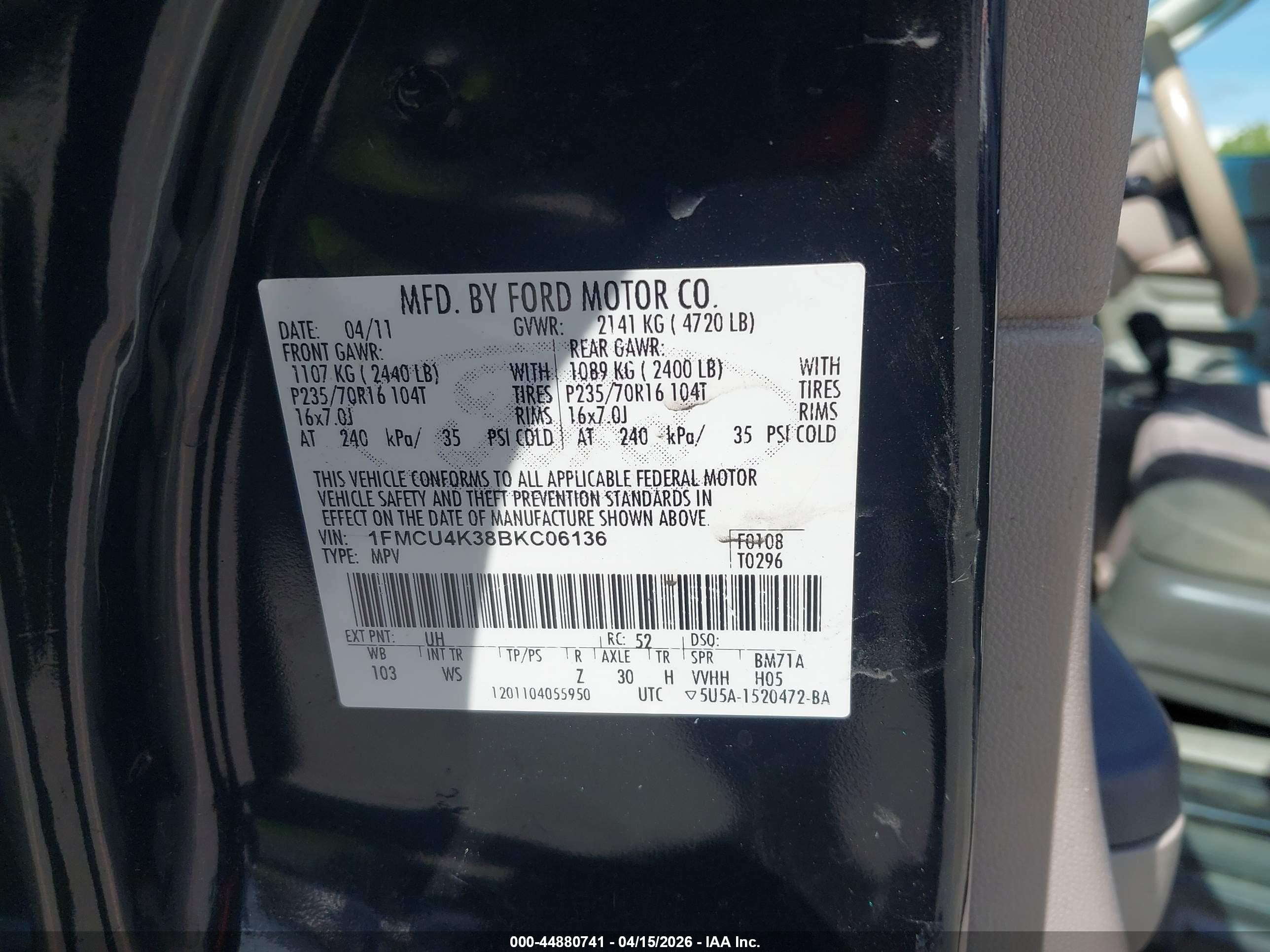 2011 Ford Escape Hybrid   Black vin: 1FMCU4K38BKC06136