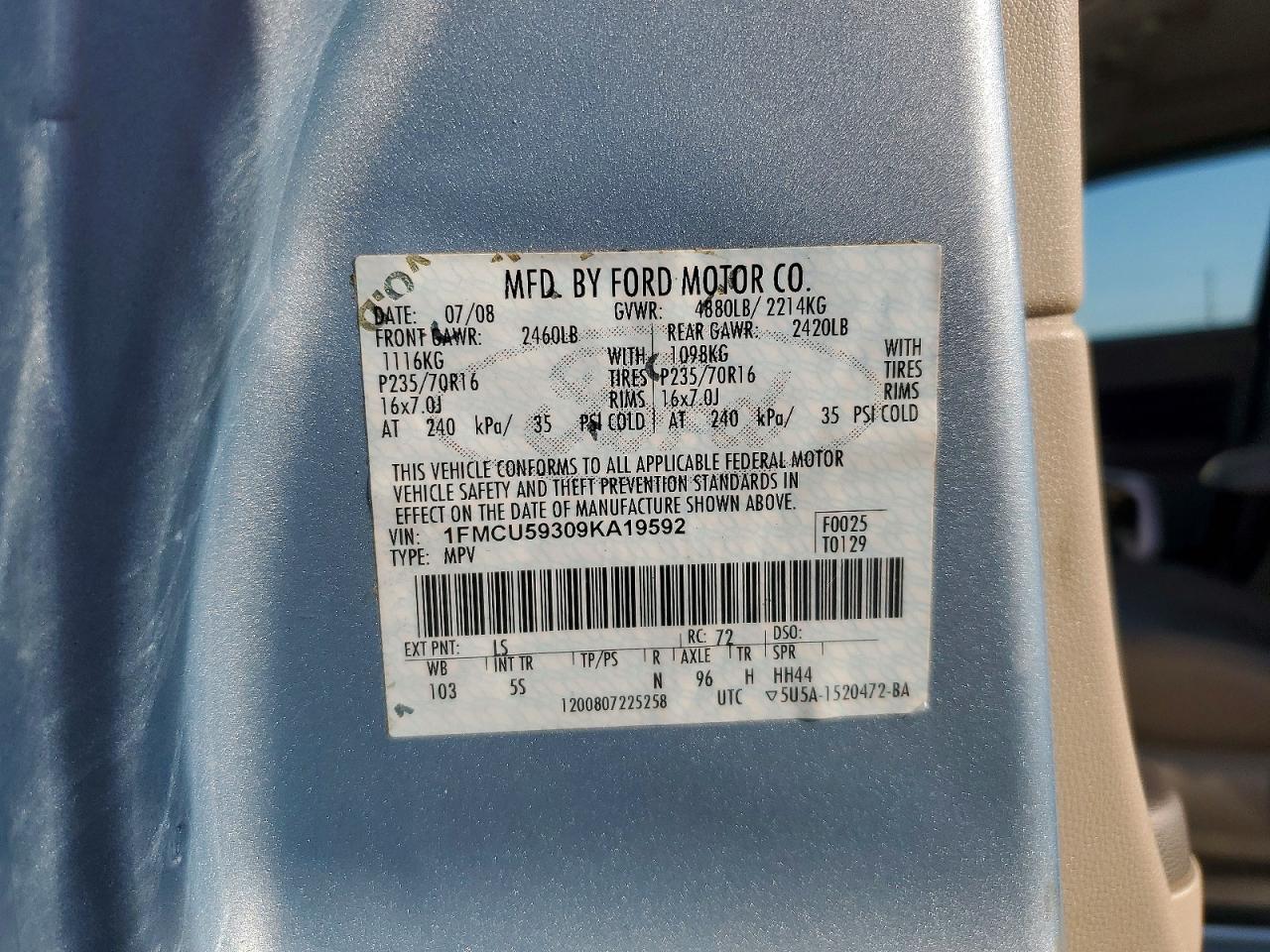 2009 Ford Escape Hybrid Blue vin: 1FMCU59309KA19592